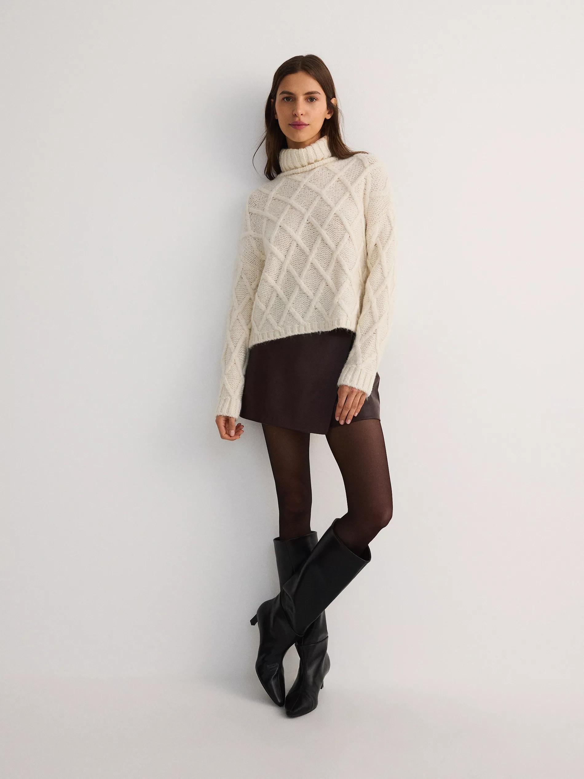 Cream Turtleneck Knitted Sweater, , large image number 9