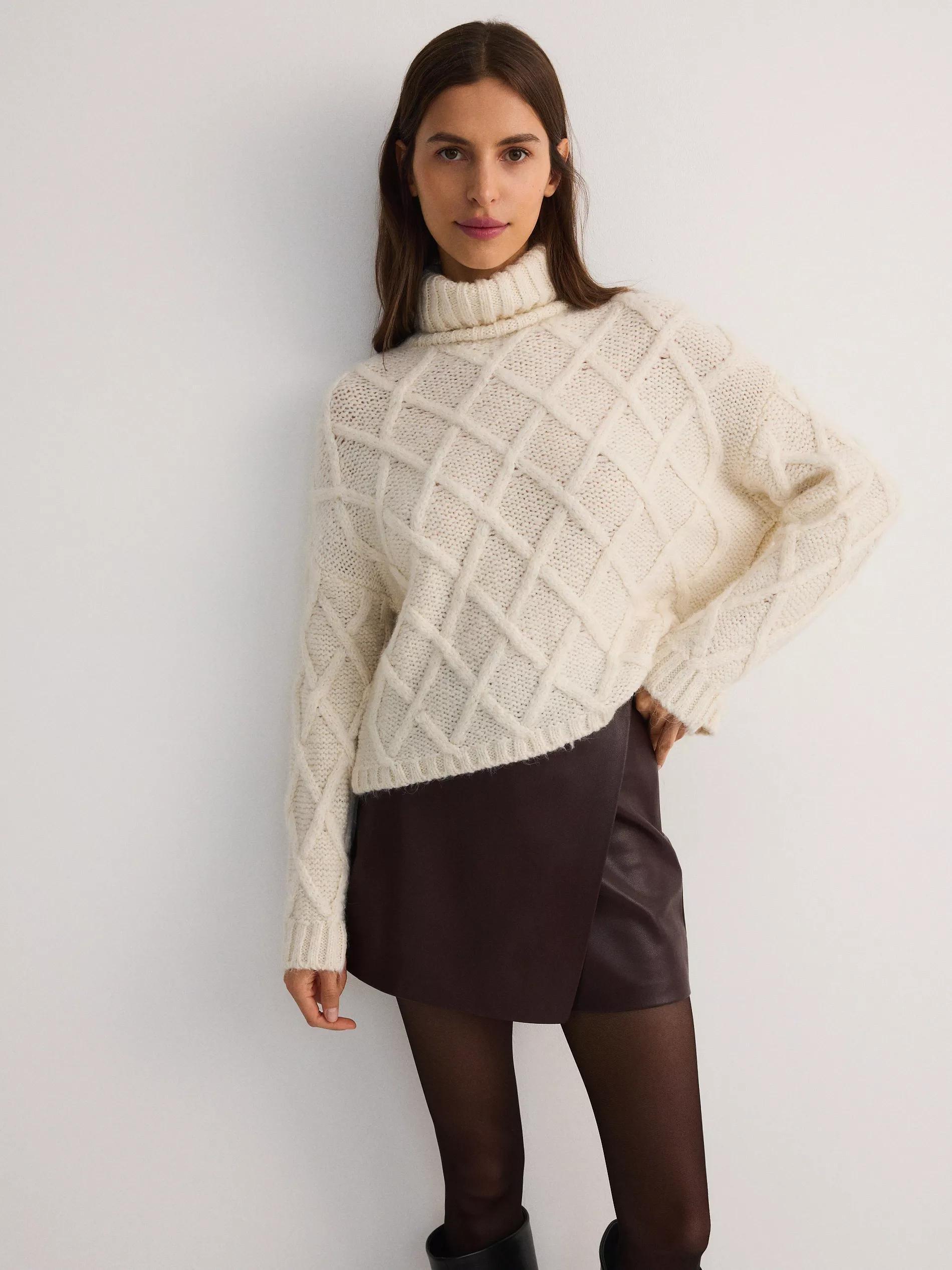 Cream Turtleneck Knitted Sweater, , large image number 11