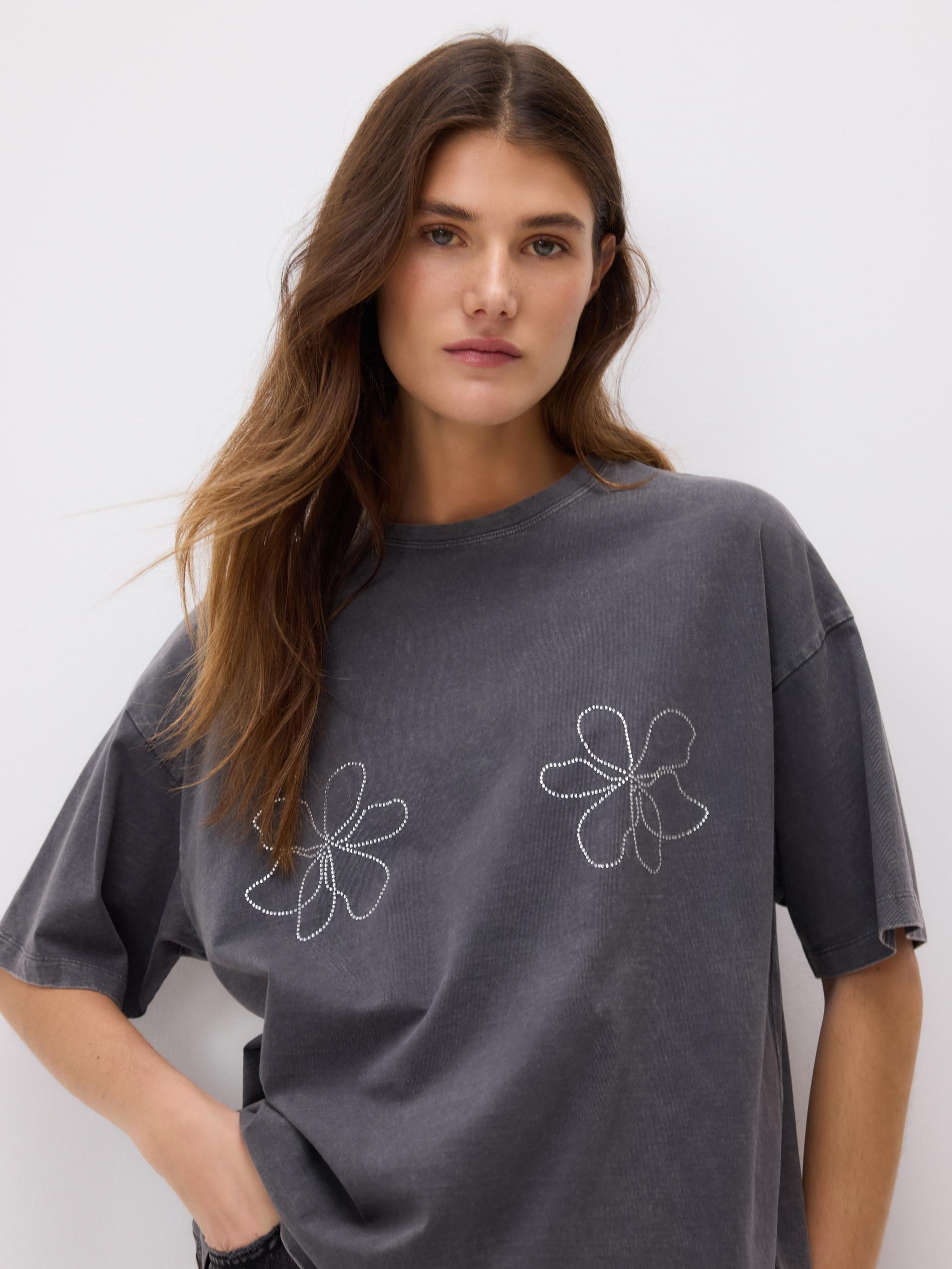 Grey T-Shirt With Shiny Applique, Grey, large image number 2