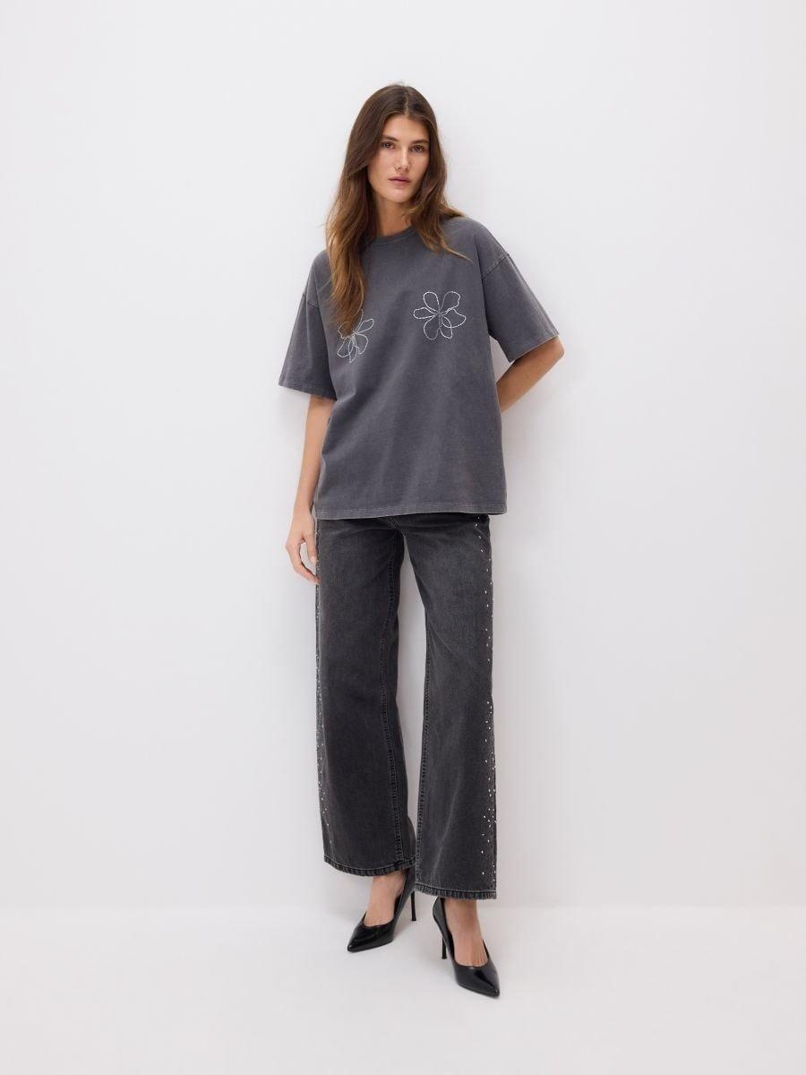 Grey T-Shirt With Shiny Applique, Grey, large image number 3