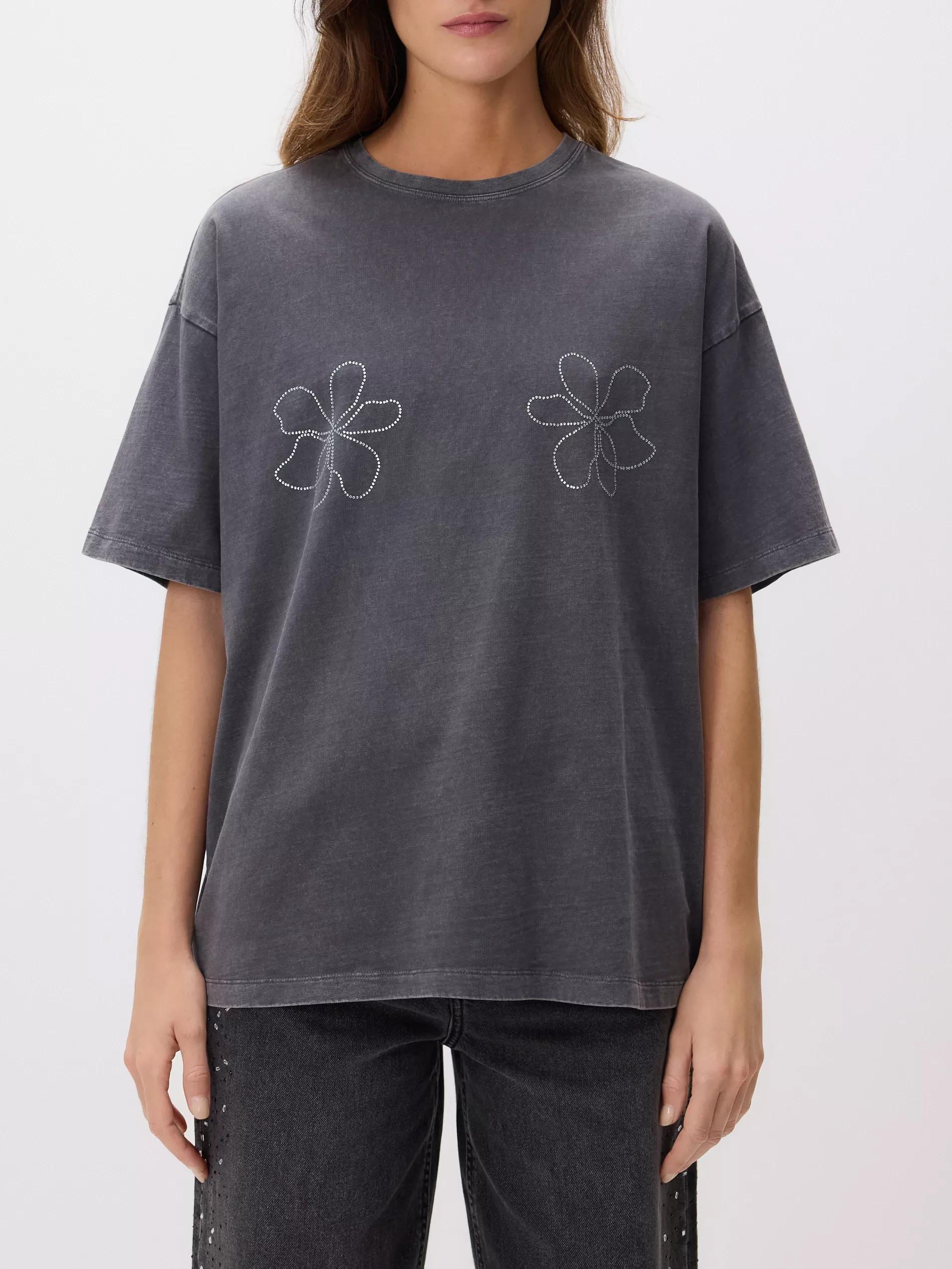 Grey T-Shirt With Shiny Applique, Grey, large image number 4