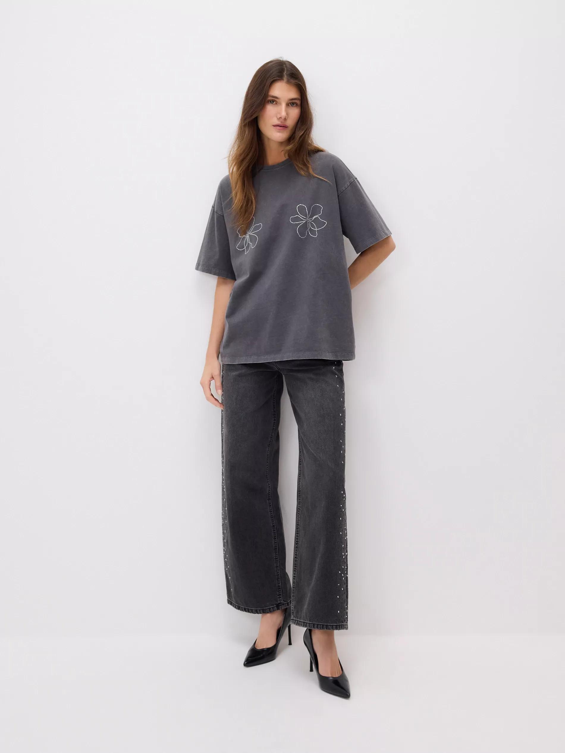 Grey T-Shirt With Shiny Applique, Grey, large image number 5