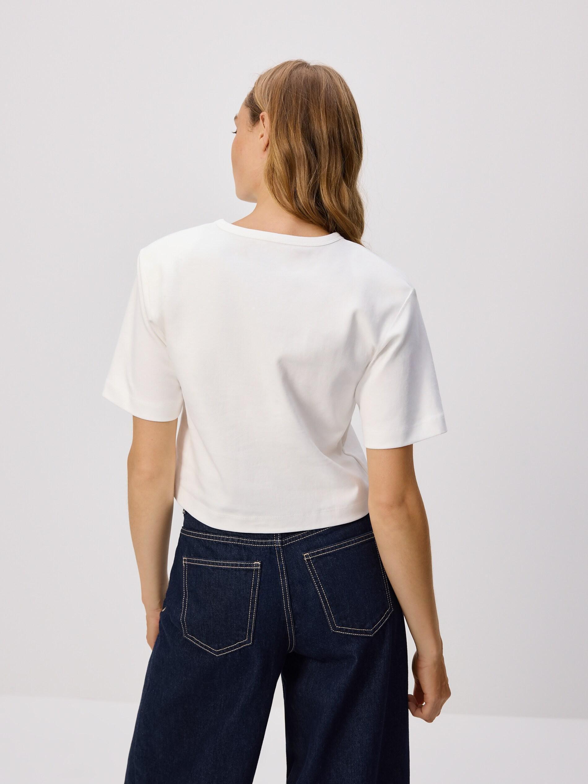 Cream Padded Shoulder T-Shirt, Ivory, large image number 1