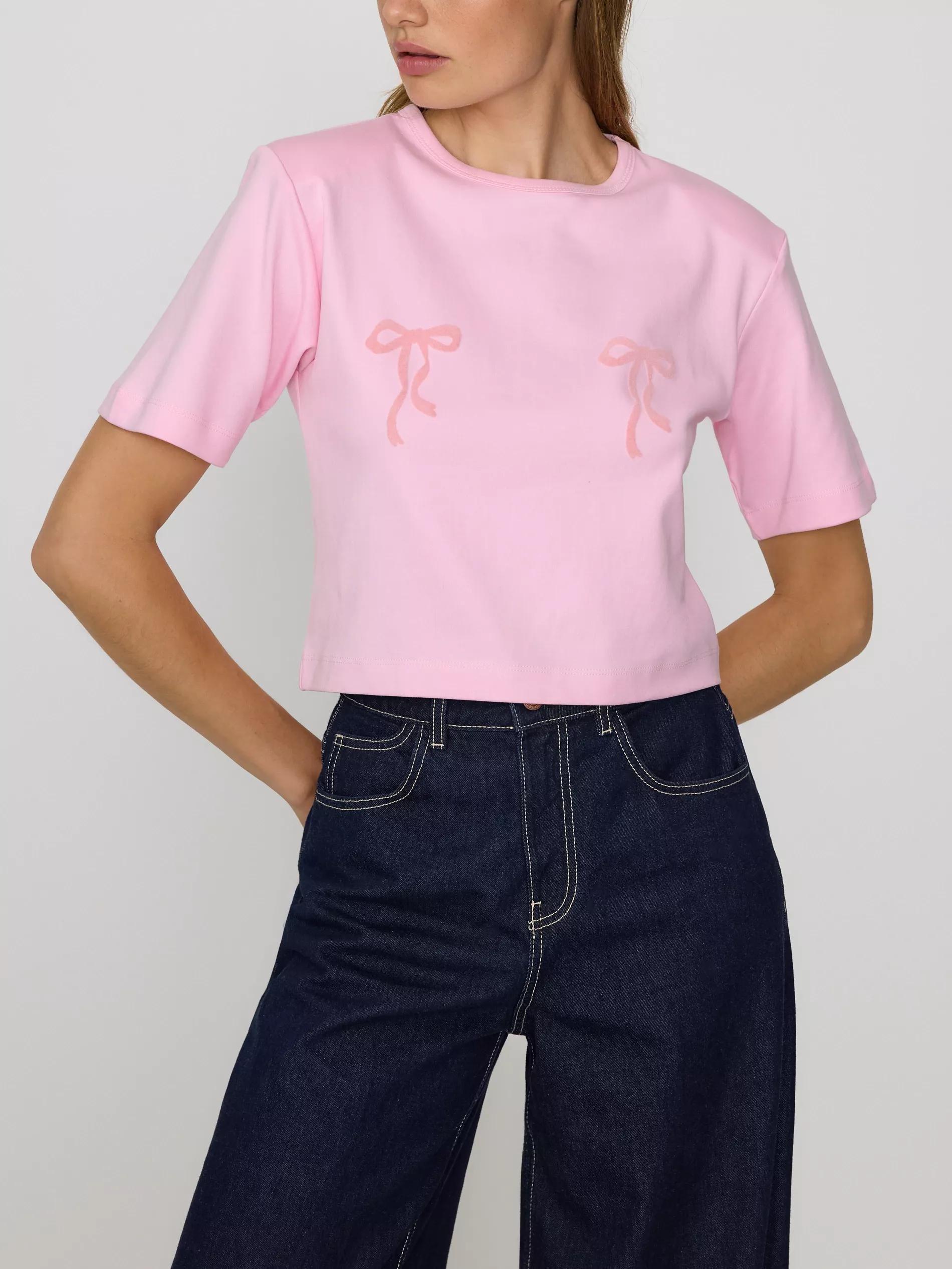 Pink Padded Shoulder T-Shirt, Pink, large image number 1