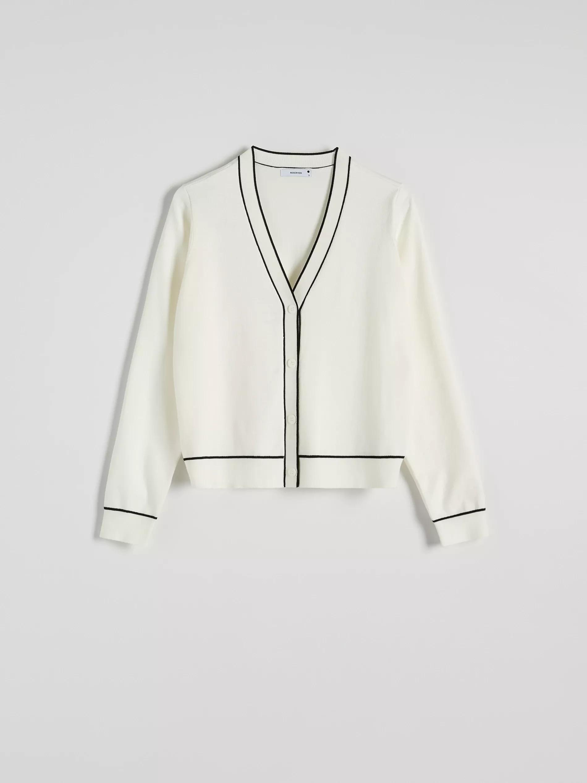 Cream Cardigan With Contrast Trims, , large image number 1