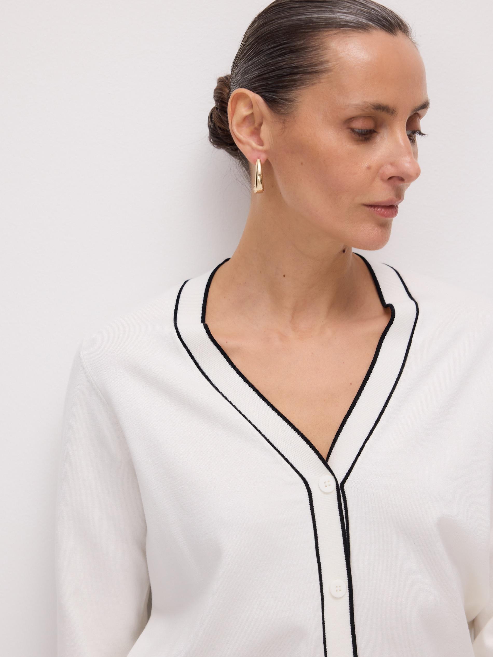 Cream Cardigan With Contrast Trims, , large image number 2