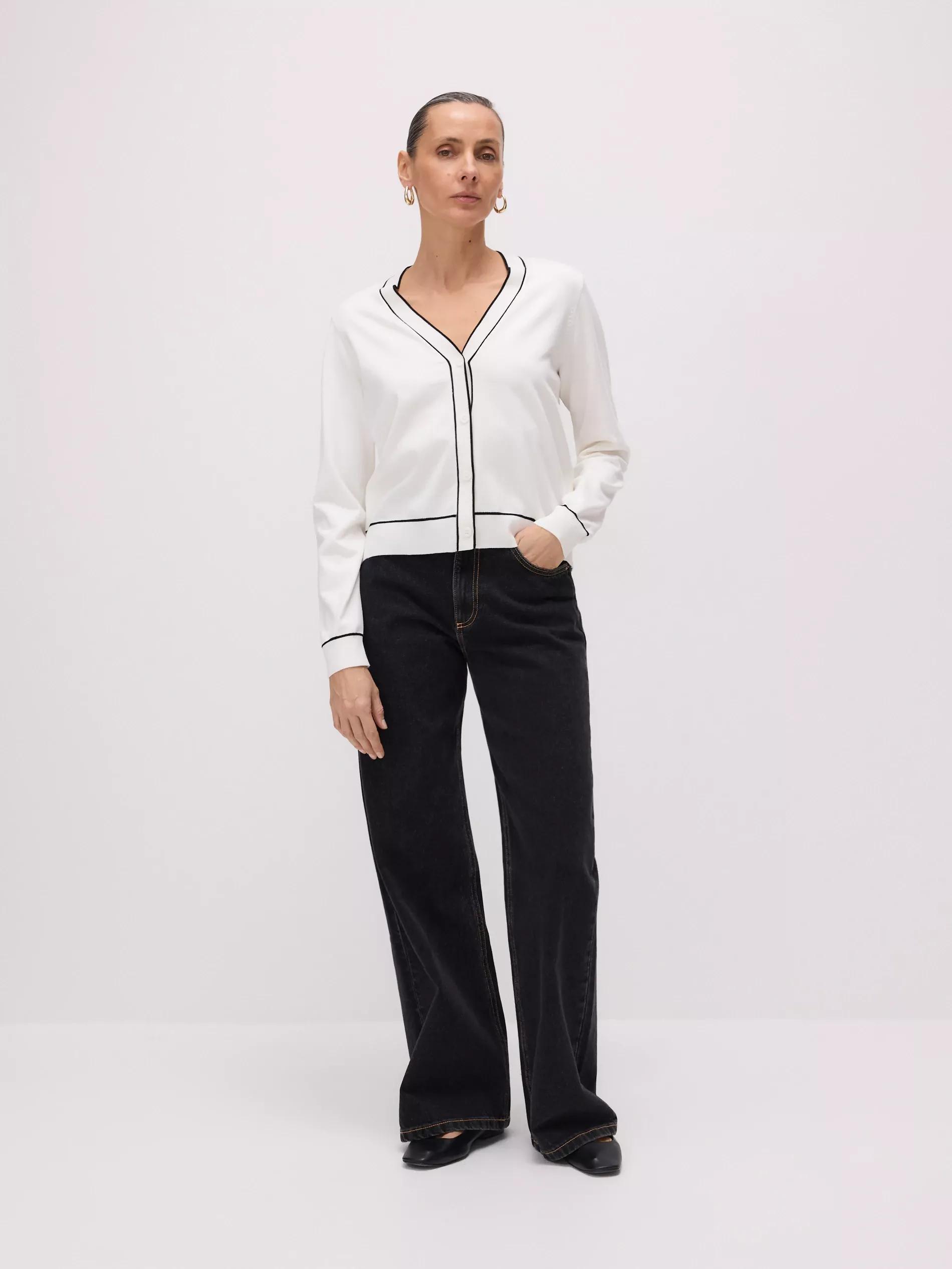Cream Cardigan With Contrast Trims, , large image number 4