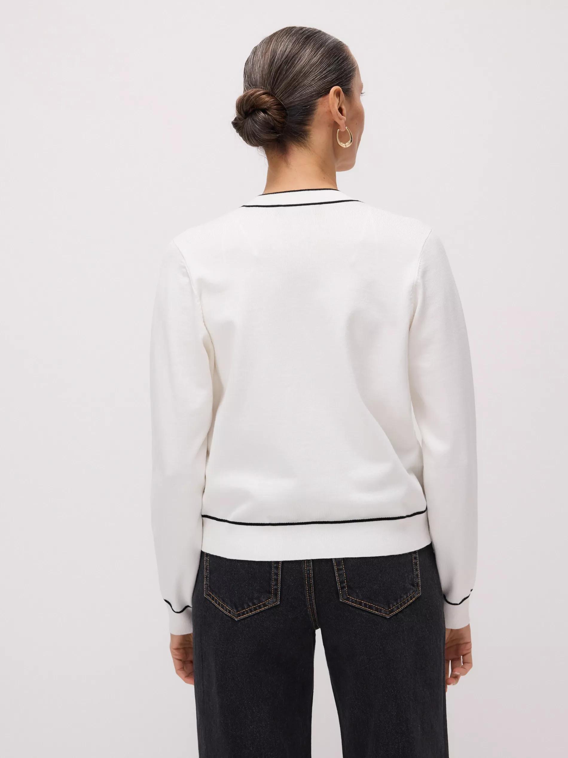Cream Cardigan With Contrast Trims, , large image number 5