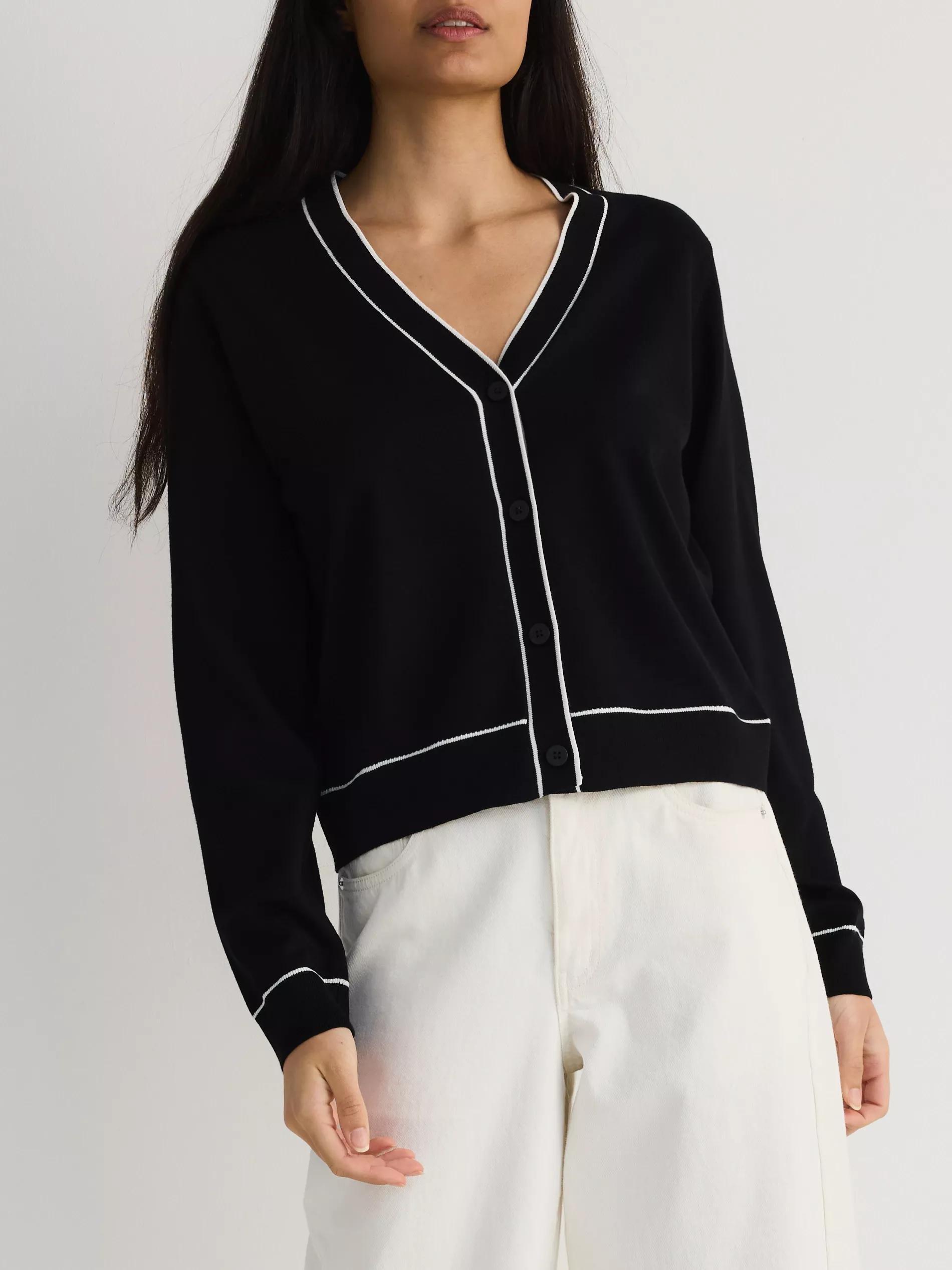 Black Cardigan With Contrast Trims, , large image number 1