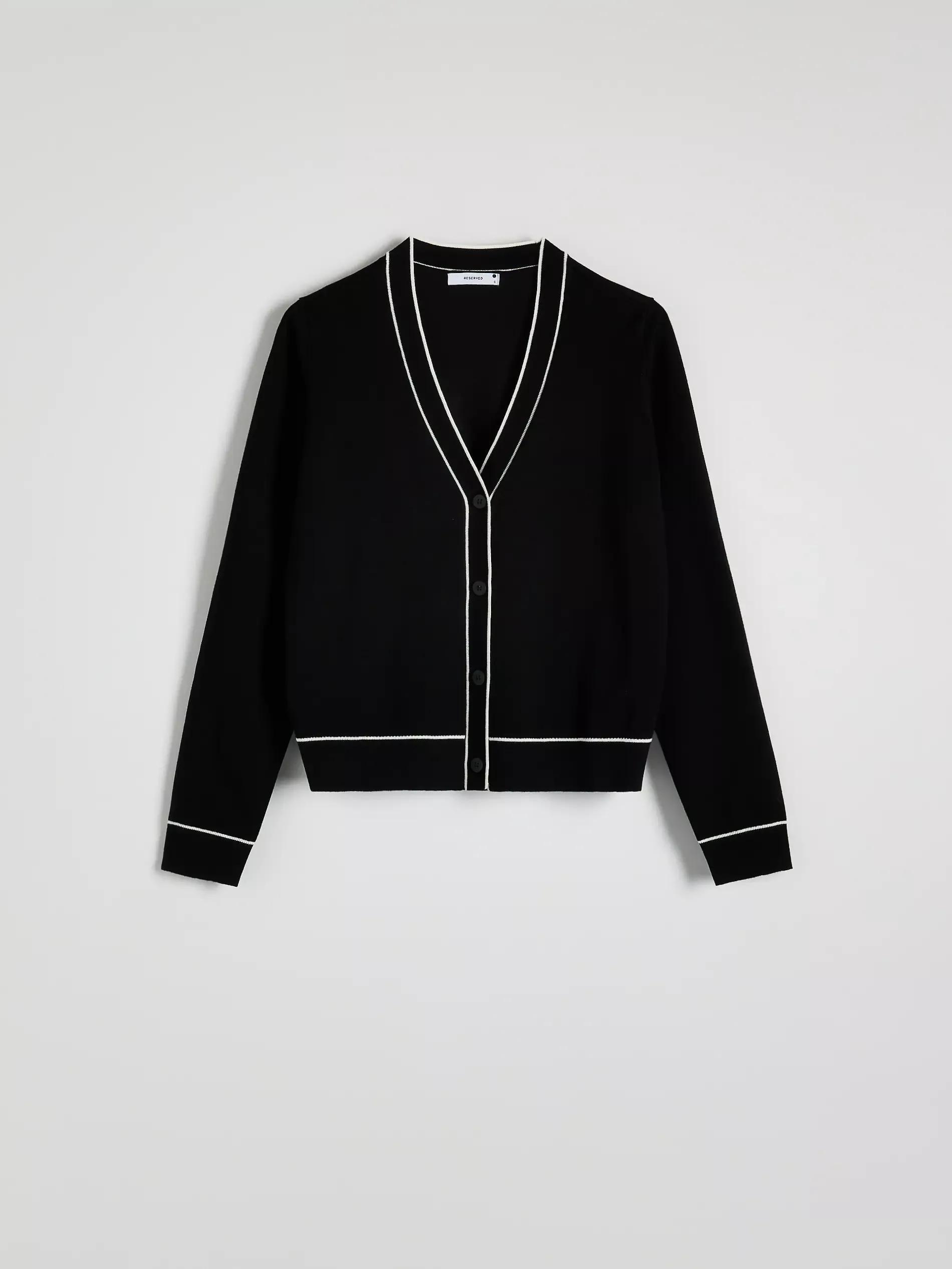 Black Cardigan With Contrast Trims, , large image number 5
