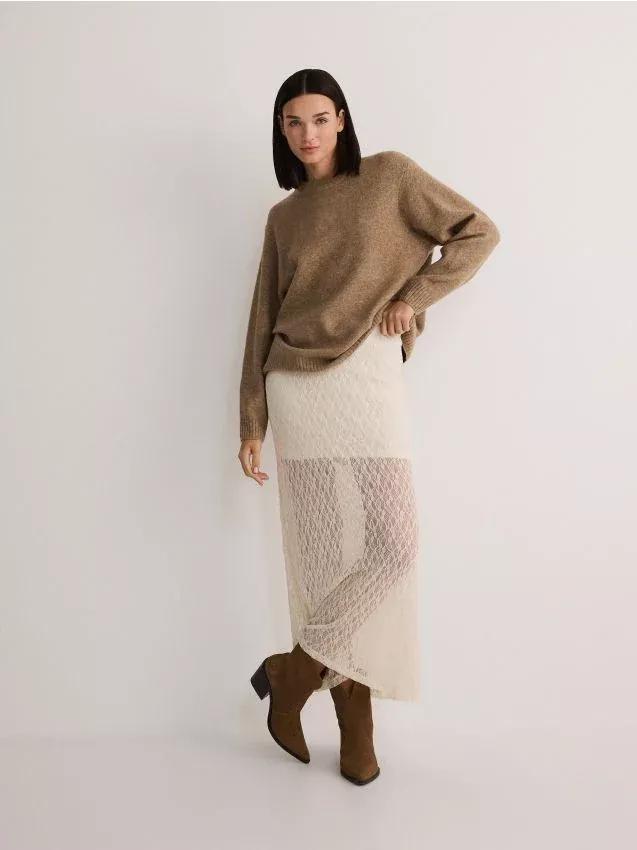 Cream Lace Maxi Skirt, , large image number 0