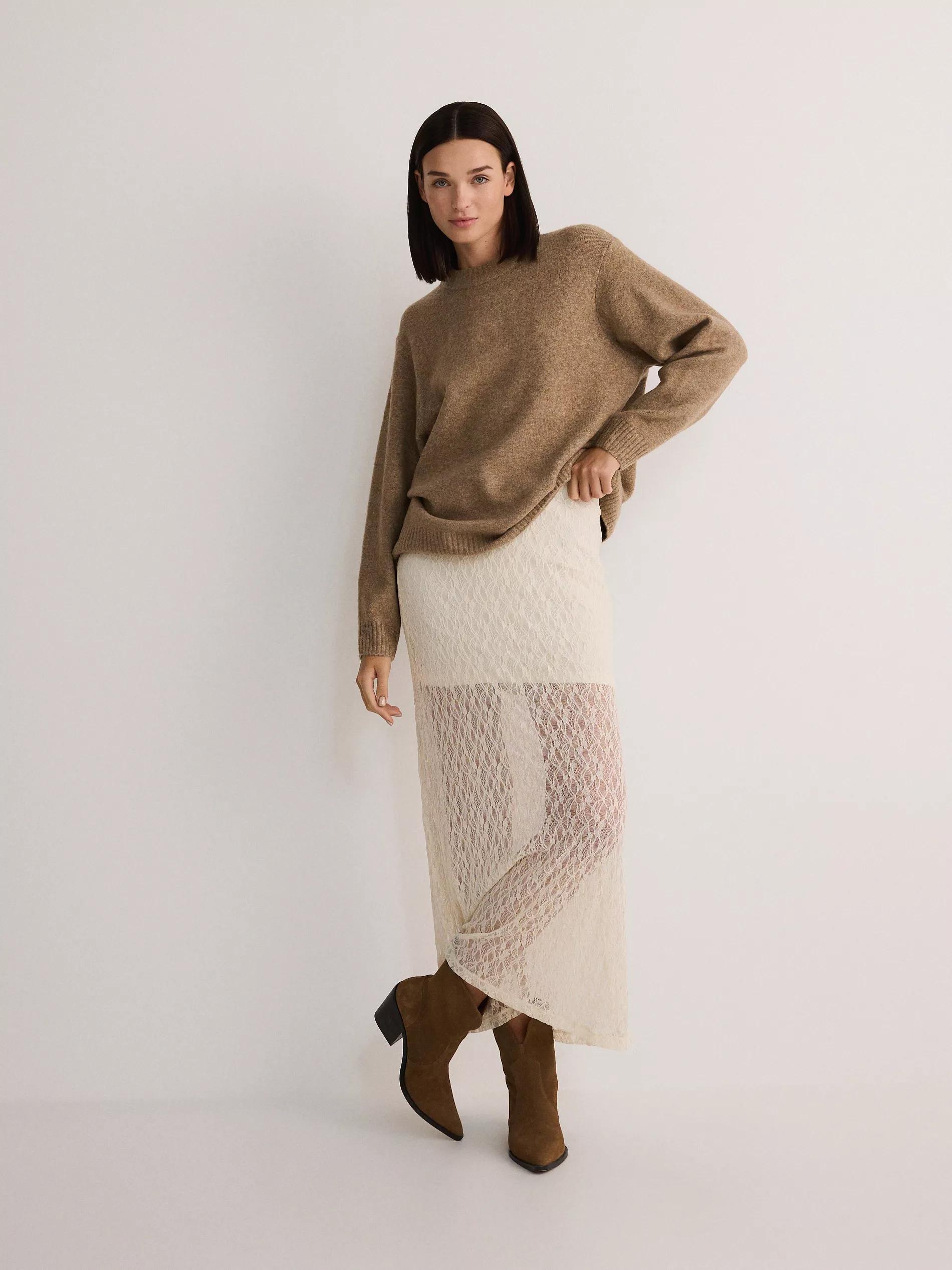 Cream Lace Maxi Skirt, , large image number 1