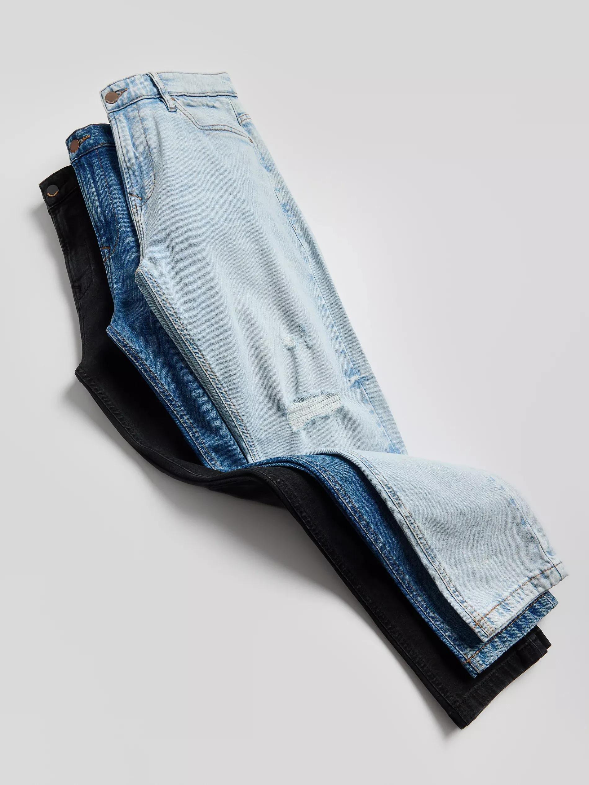Blue Slim Fit Carrot Jeans With A Distressed Look, , medium