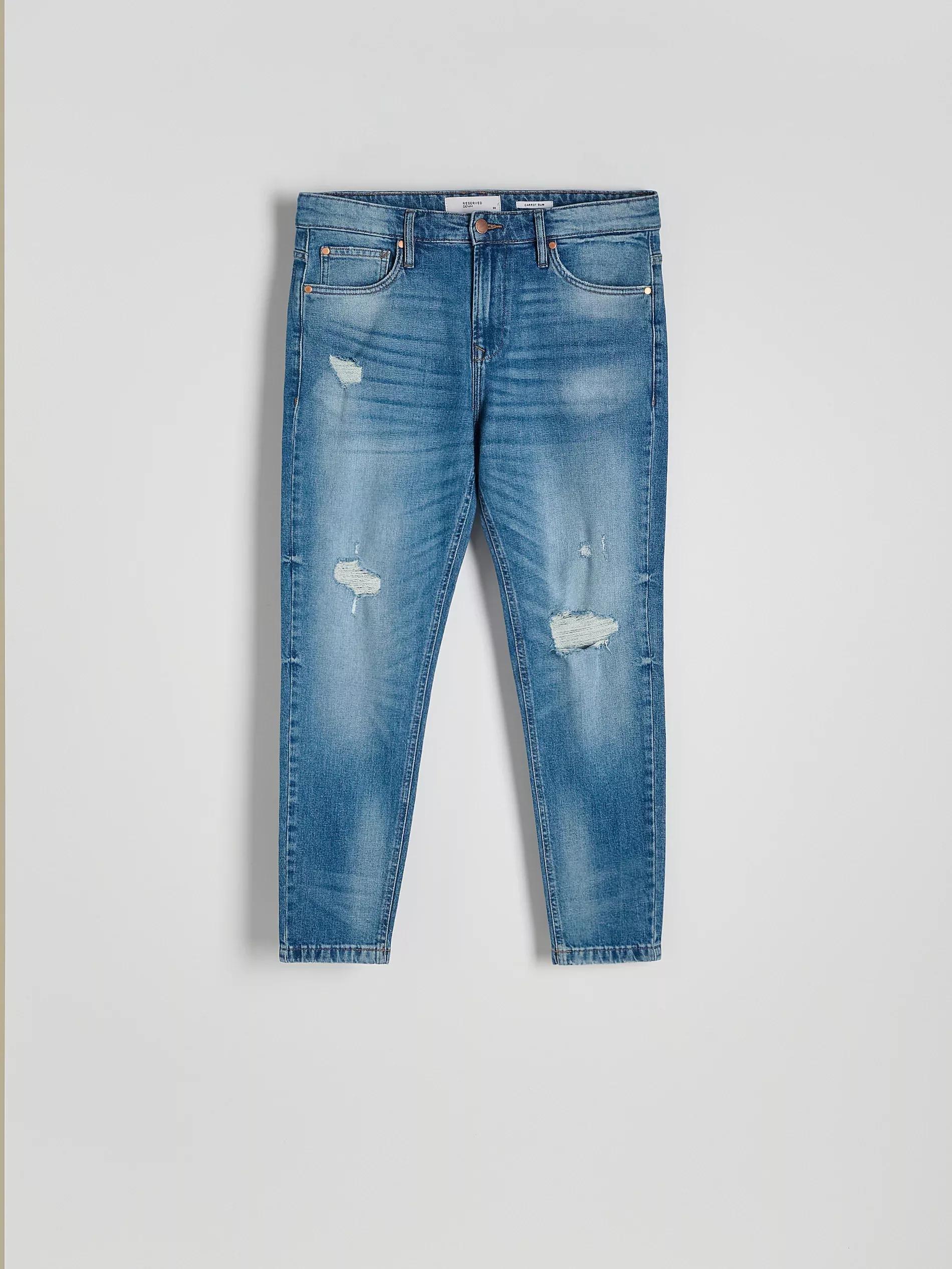 Blue Slim Fit Carrot Jeans With A Distressed Look, , large image number 1
