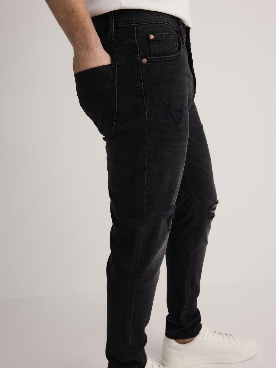 Black Slim Fit Carrot Jeans With A Distressed Look, , large image number 5