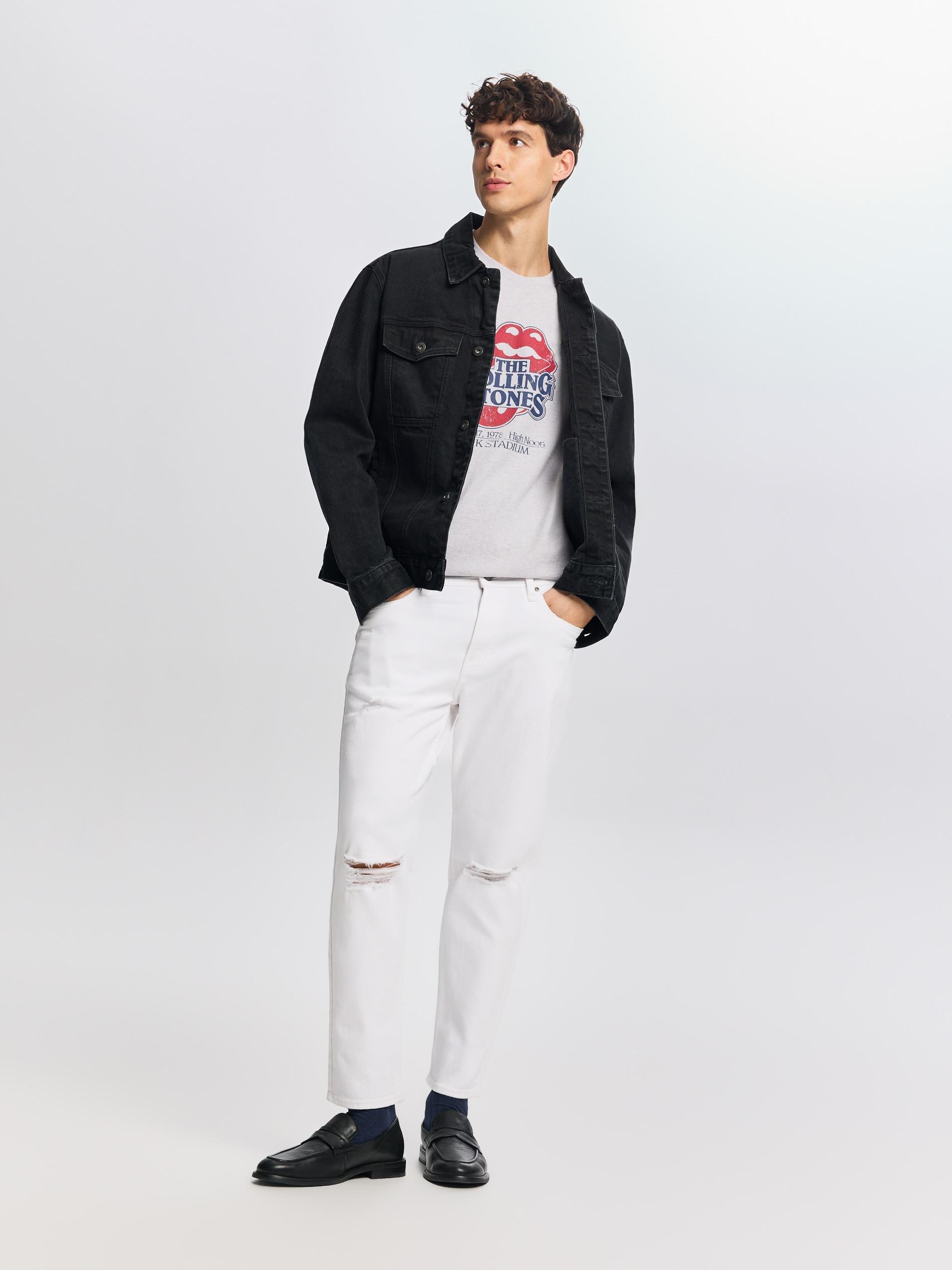 White Distressed Carrot Slim Jeans, White, large image number 2