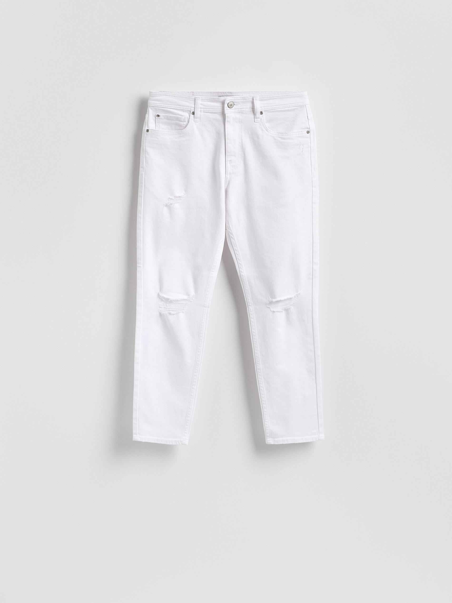 White Distressed Carrot Slim Jeans, White, large image number 3