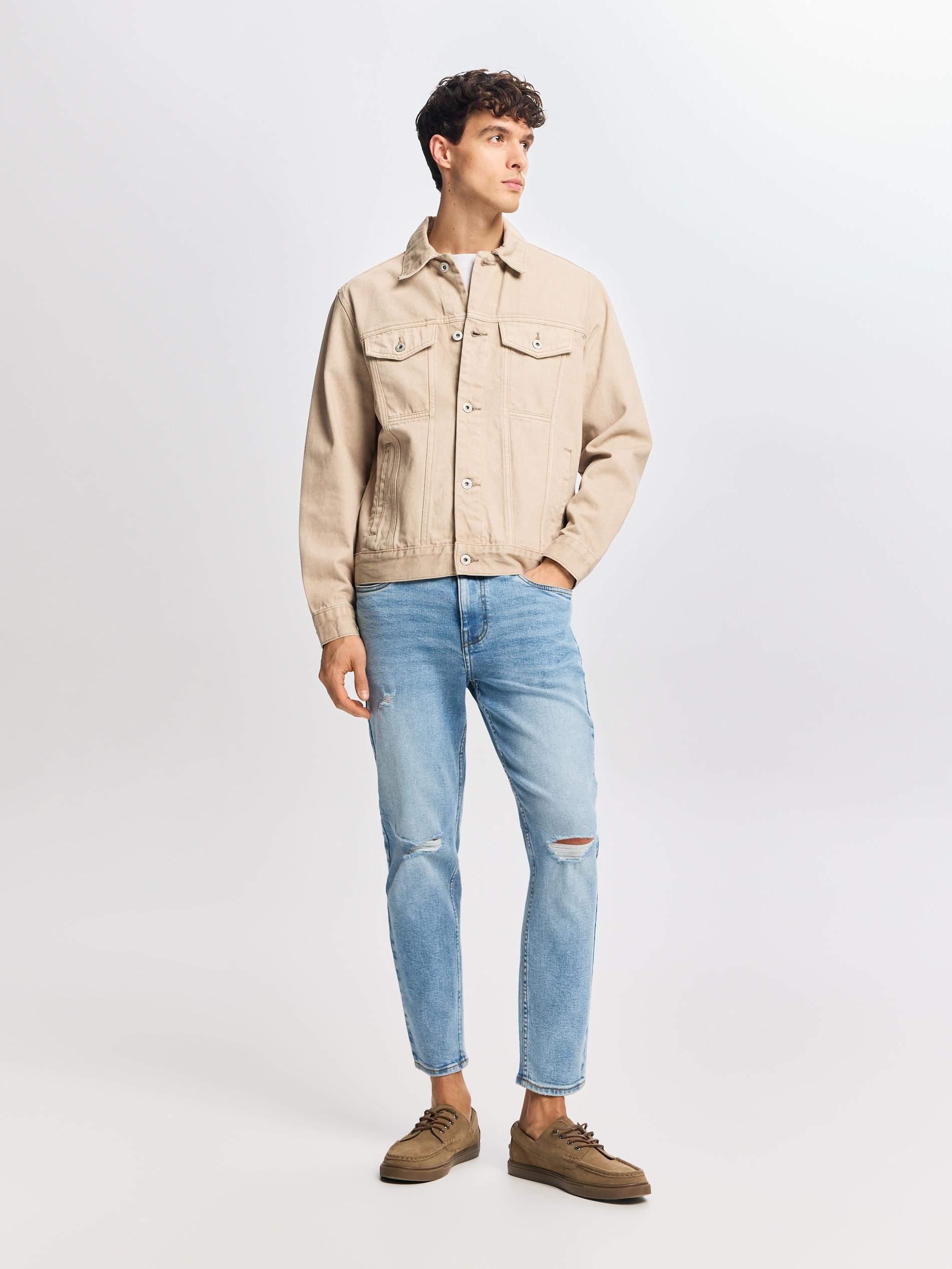 Blue Distressed Carrot Slim Jeans, Blue, large image number 2