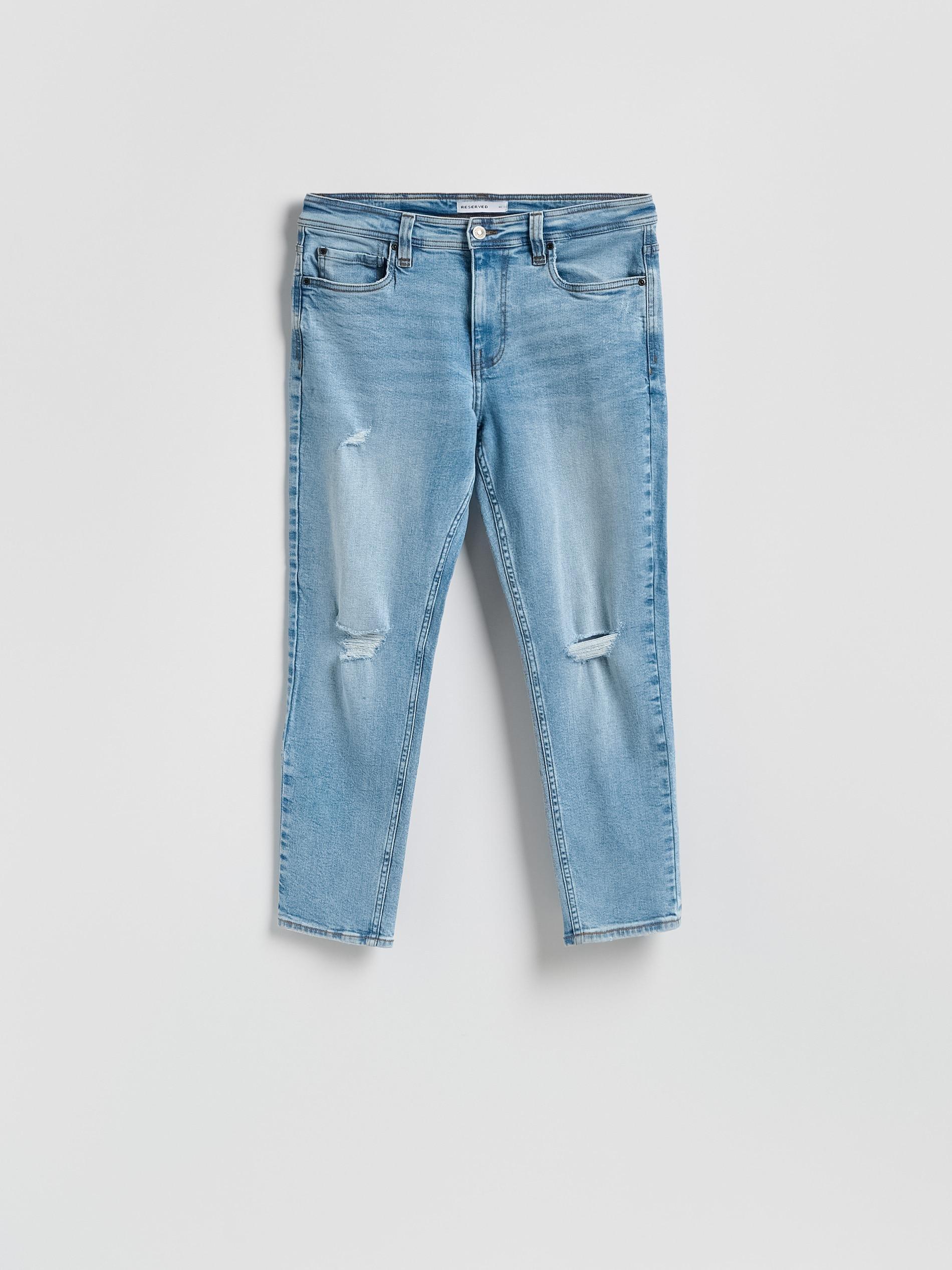 Blue Distressed Carrot Slim Jeans, Blue, large image number 3
