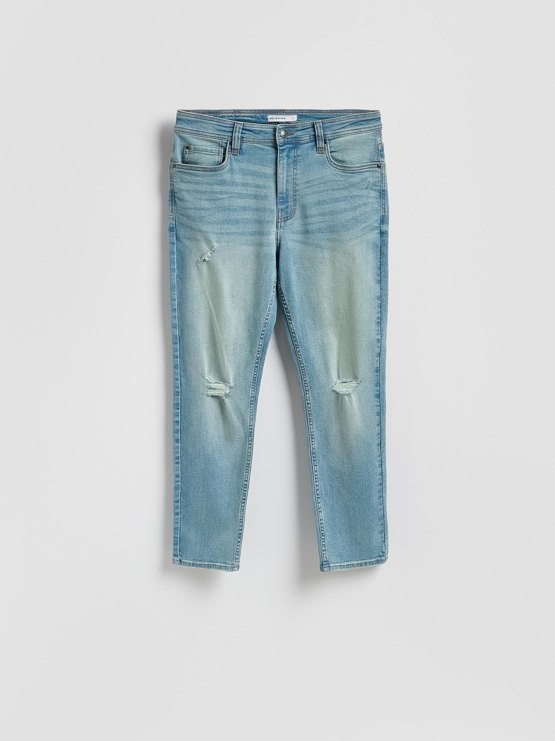Blue Distressed Carrot Slim Jeans, Blue, large image number 4