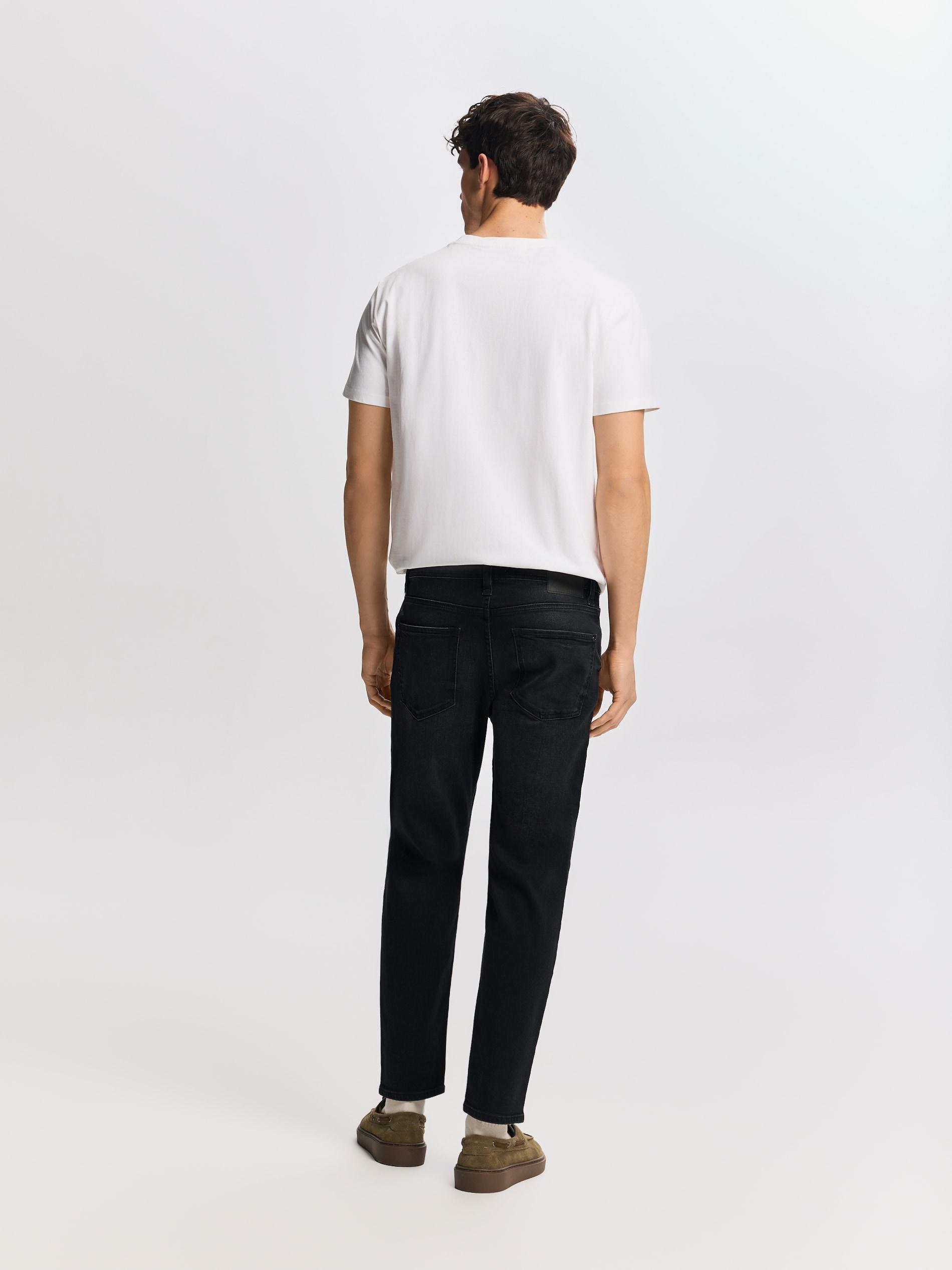 Black Distressed Carrot Slim Jeans, Black, medium