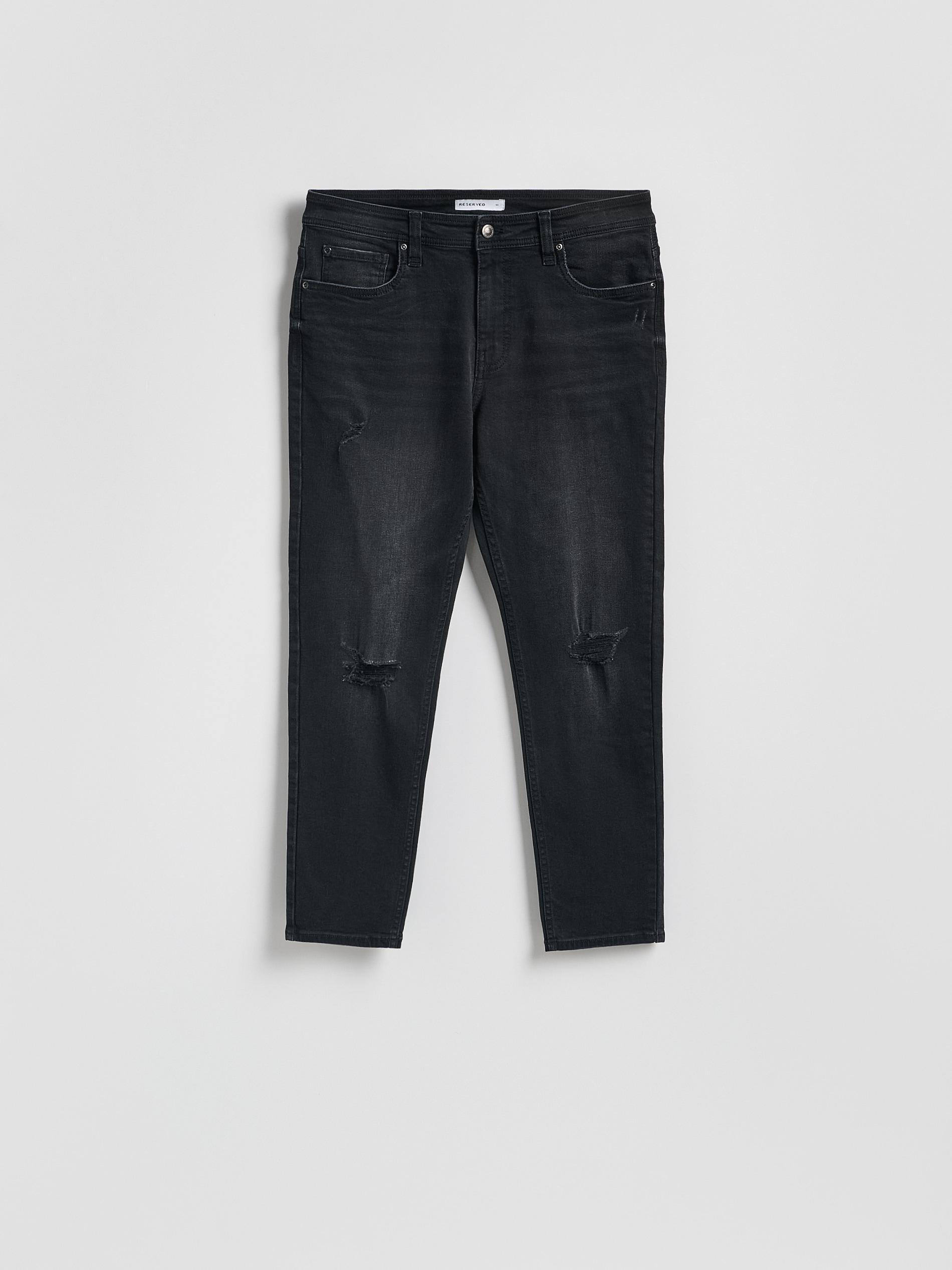 Black Distressed Carrot Slim Jeans, Black, large image number 3