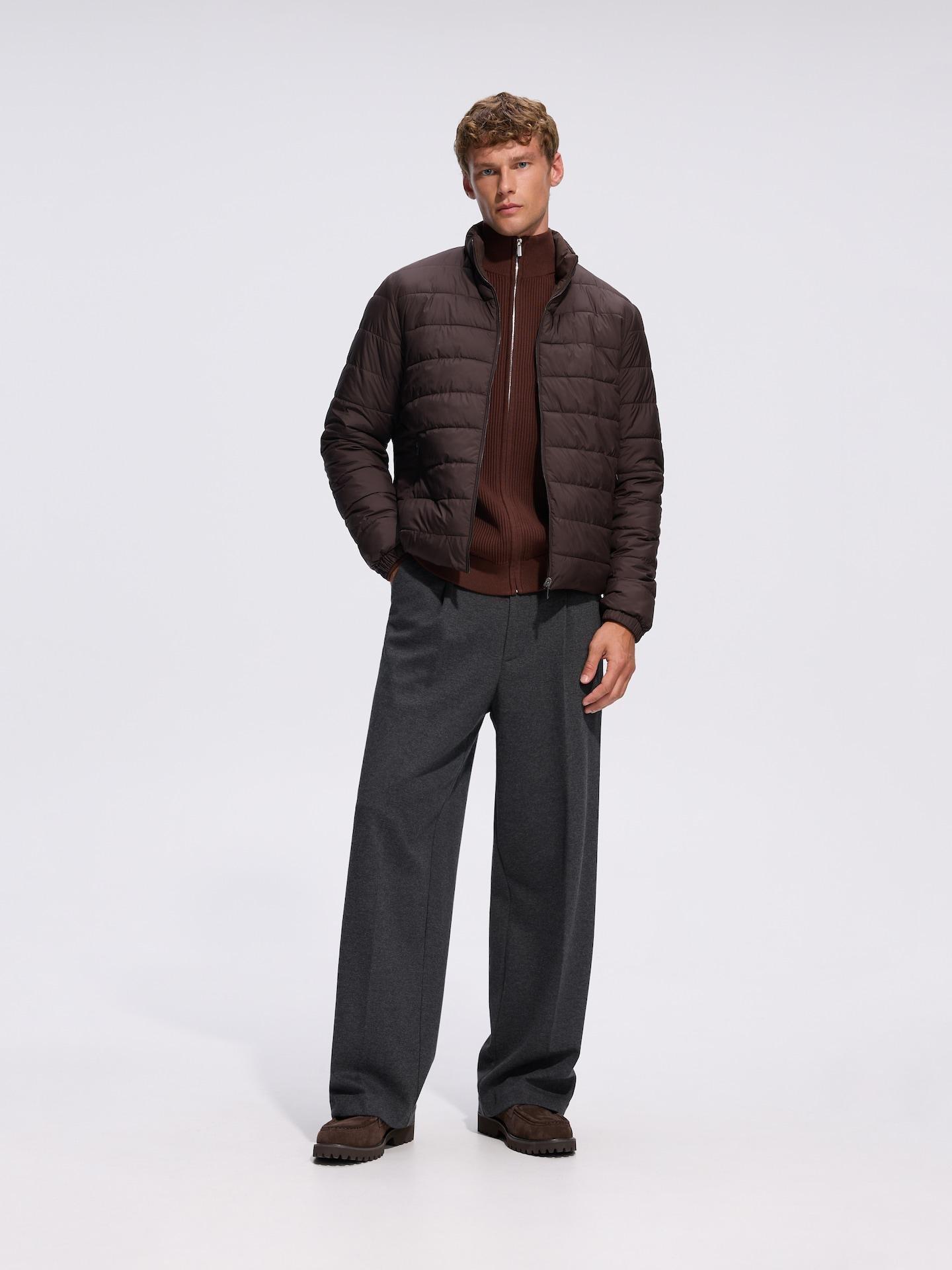 Brown Zip Up Jumper With Stand Up Collar, Brown, medium