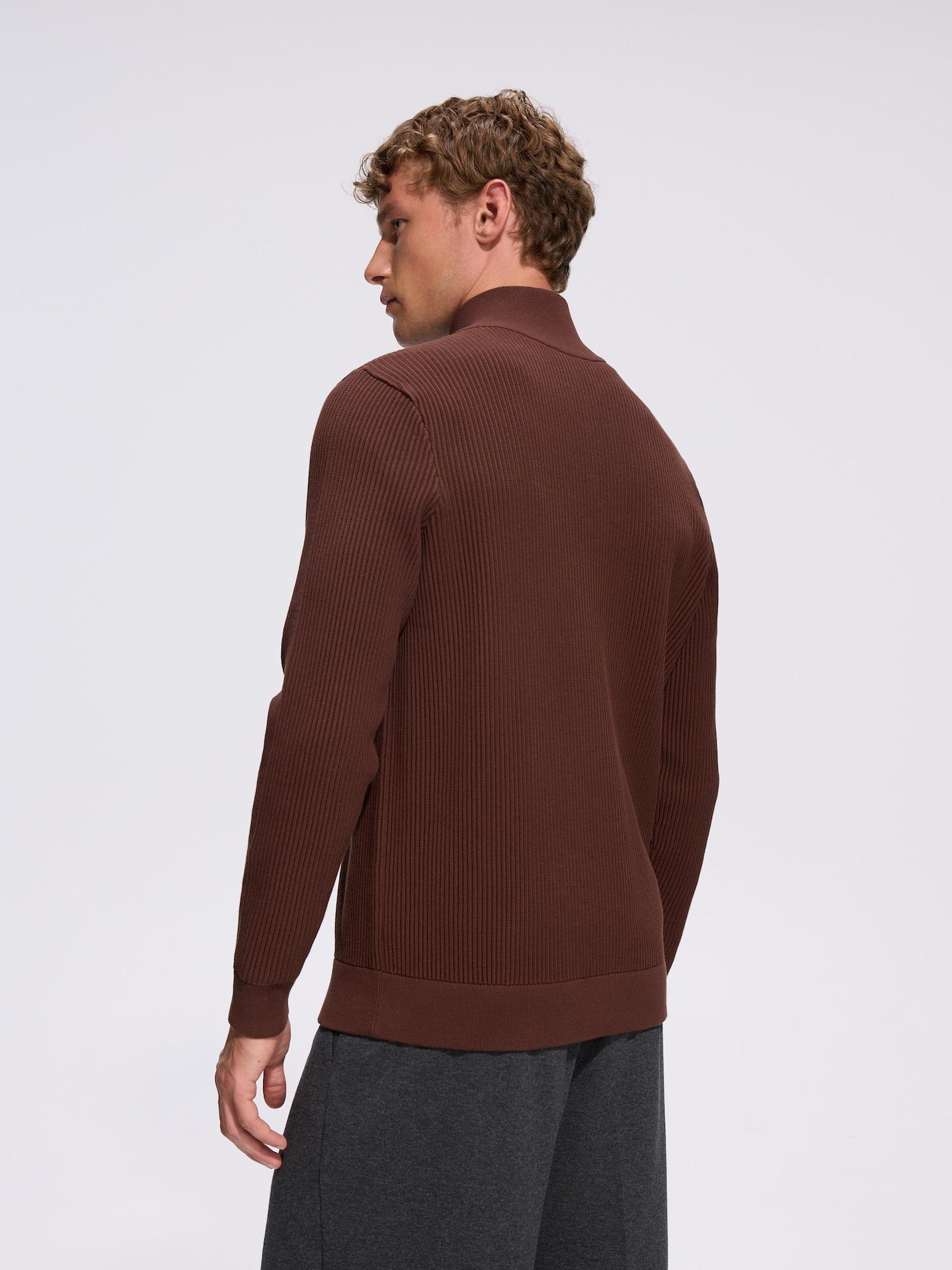 Brown Zip Up Jumper With Stand Up Collar, Brown, large image number 2