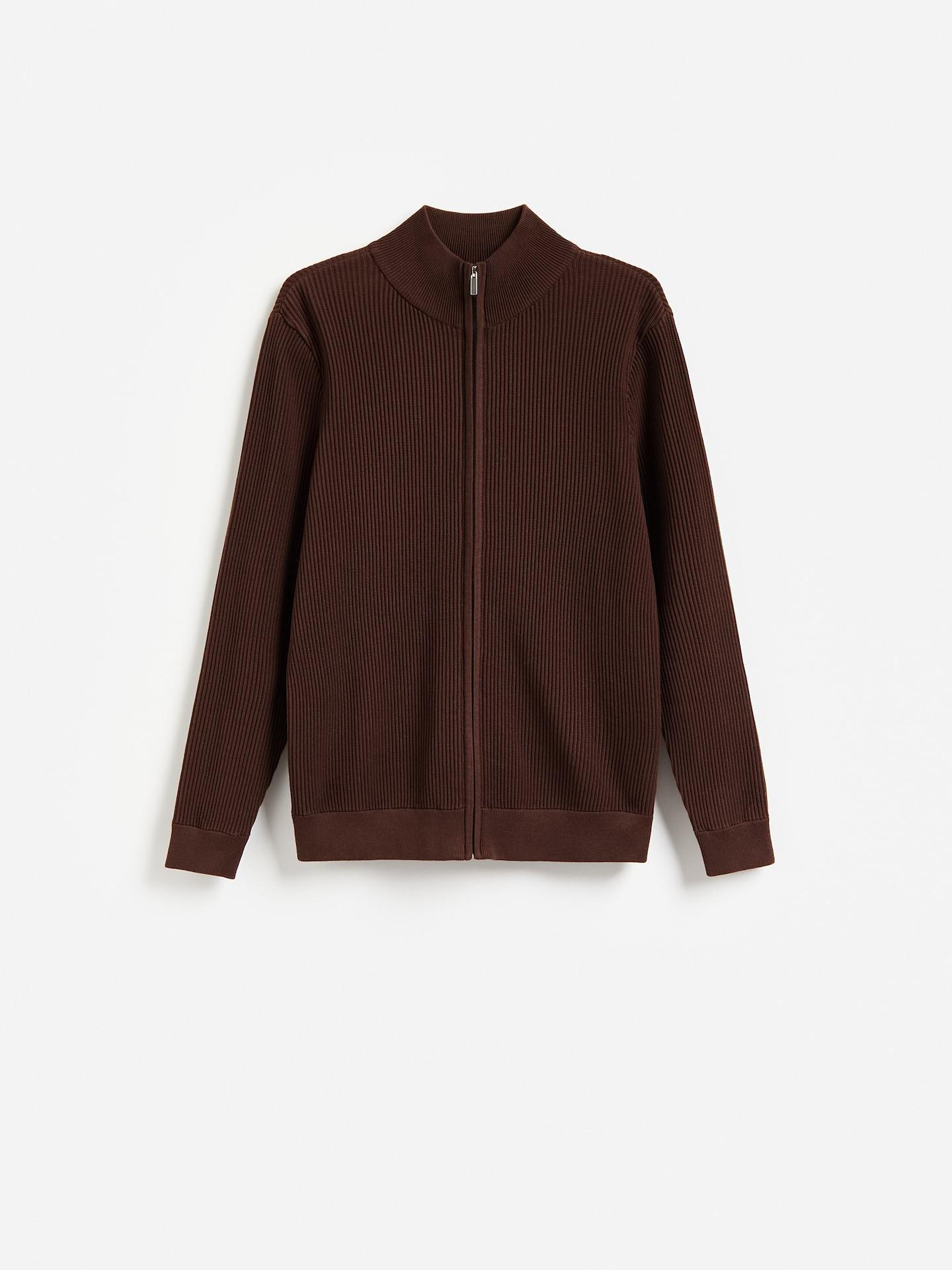 Brown Zip Up Jumper With Stand Up Collar, Brown, large image number 3