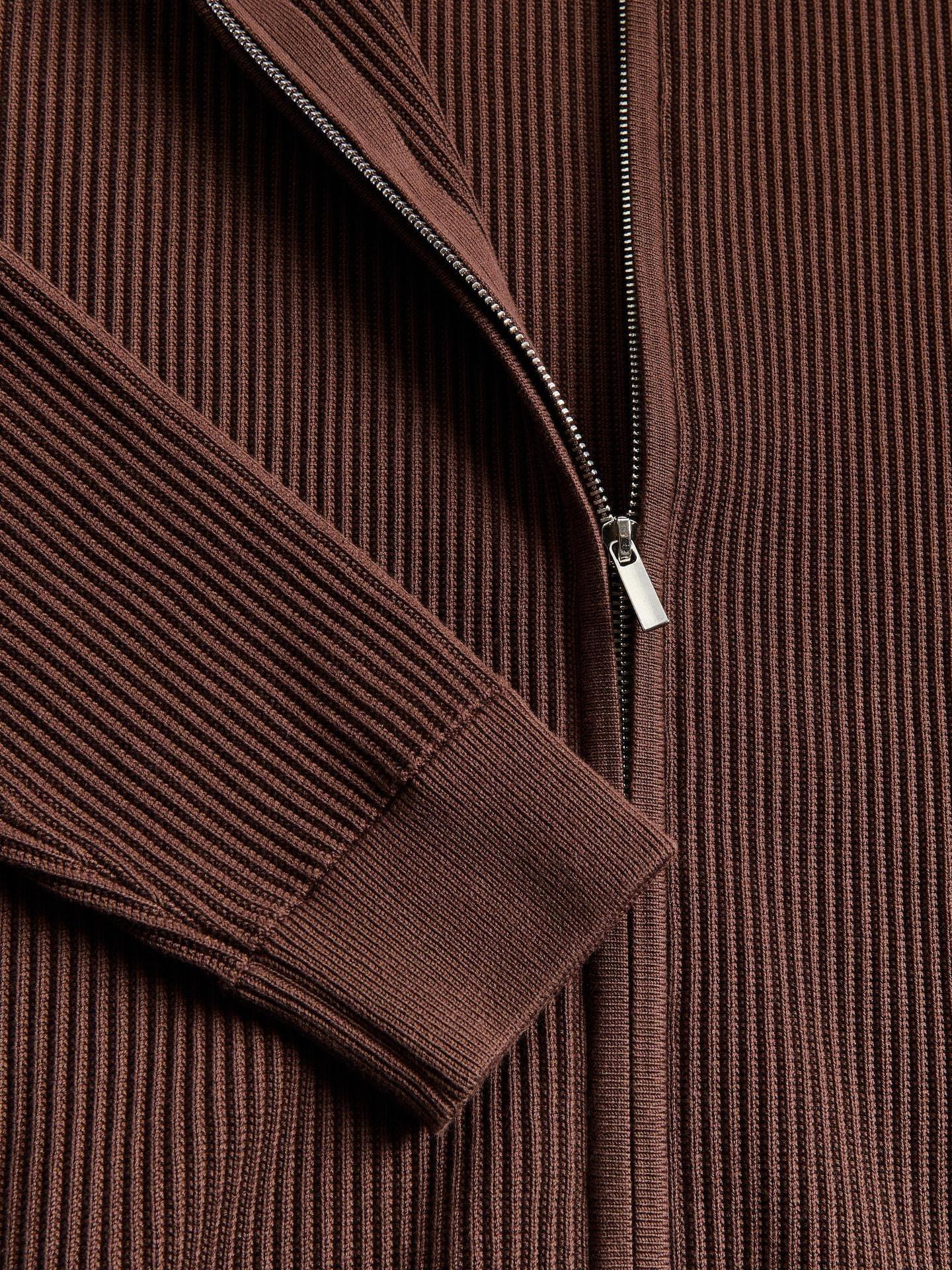 Brown Zip Up Jumper With Stand Up Collar, Brown, large image number 4