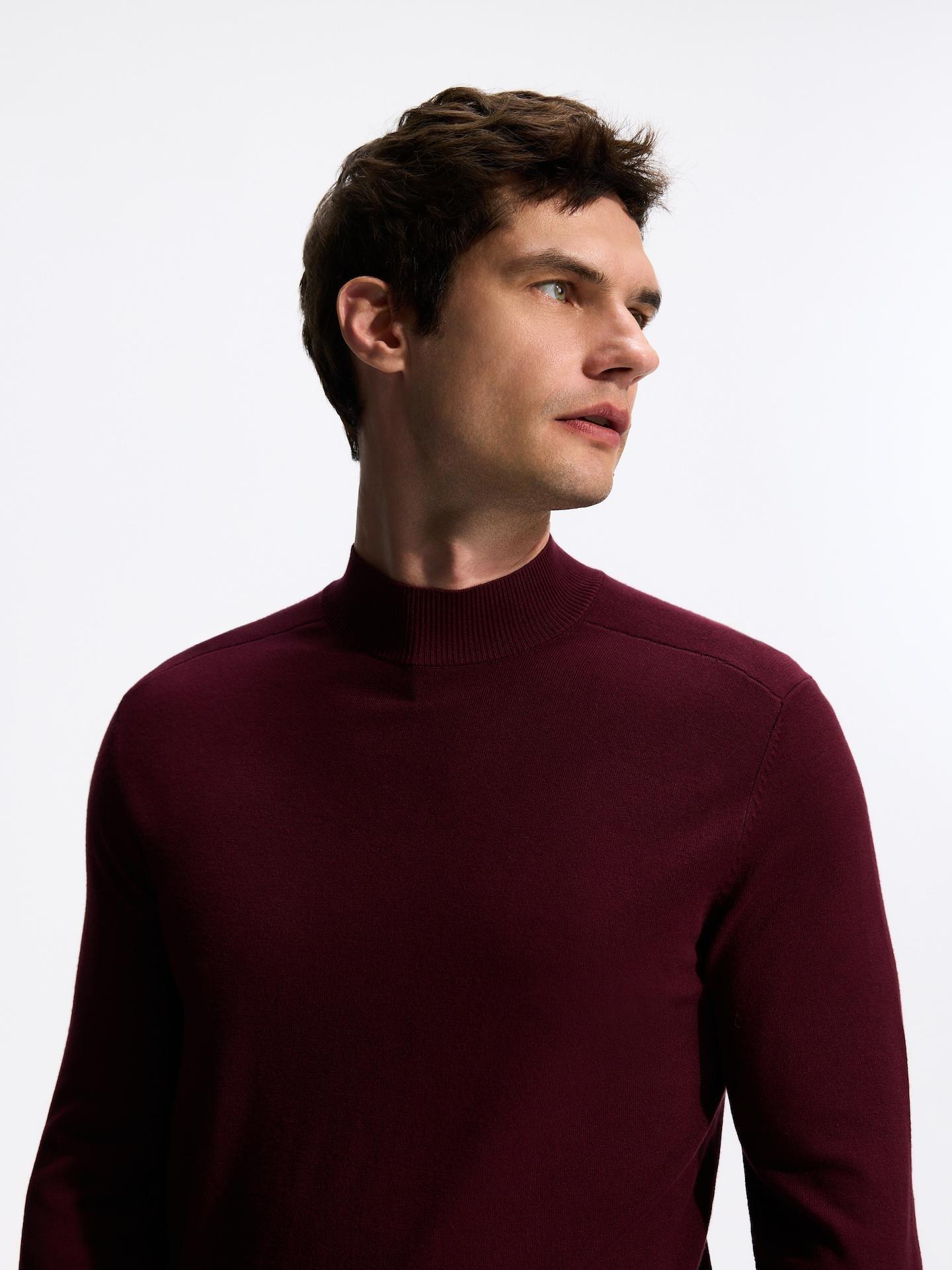 Red Plain Mock Neck Jumper, Burgundy, medium