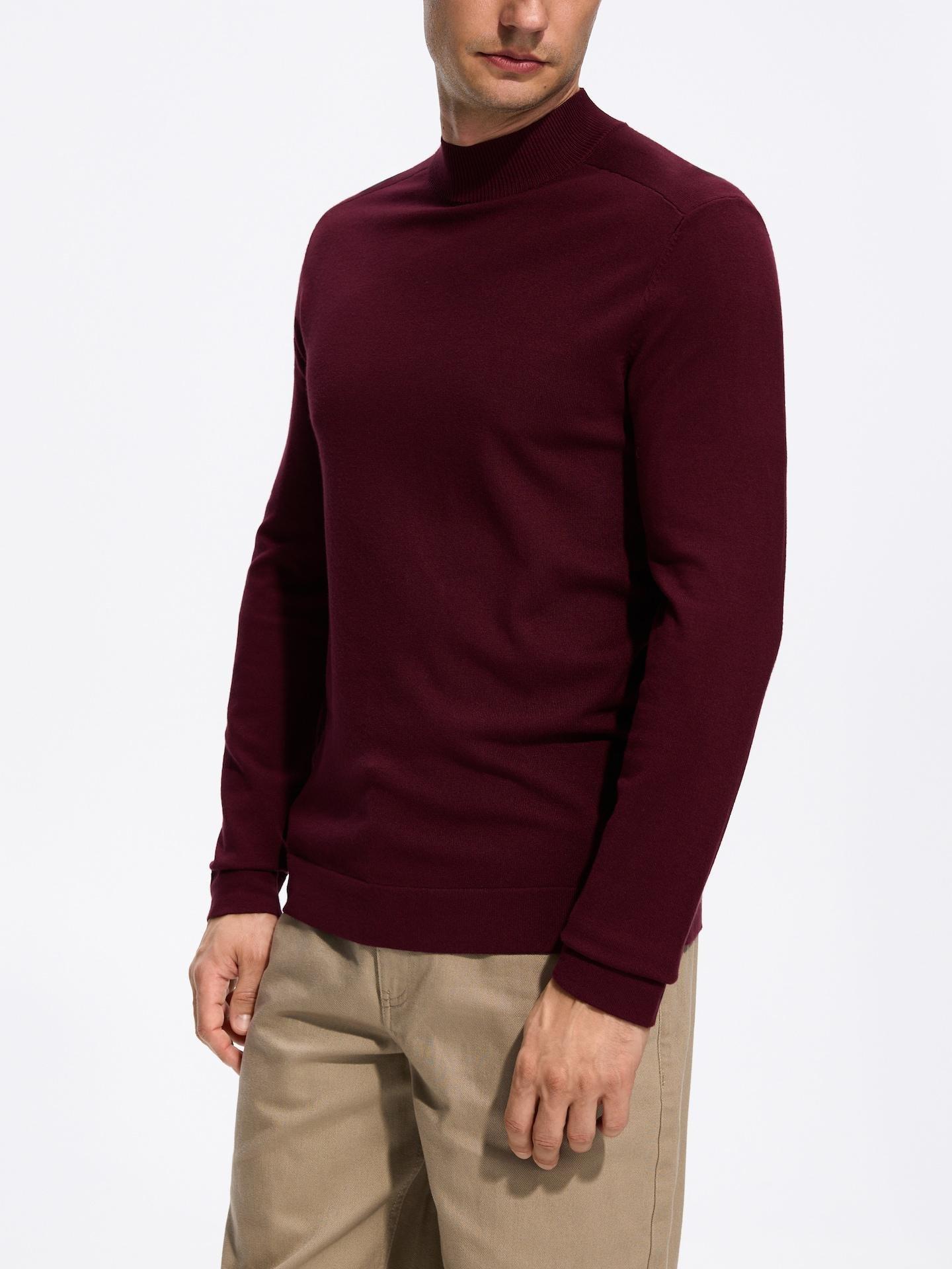 Red Plain Mock Neck Jumper, Burgundy, medium