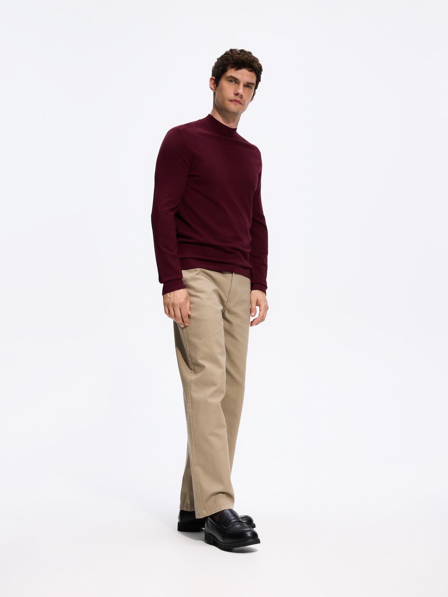 Red Plain Mock Neck Jumper, Burgundy, medium