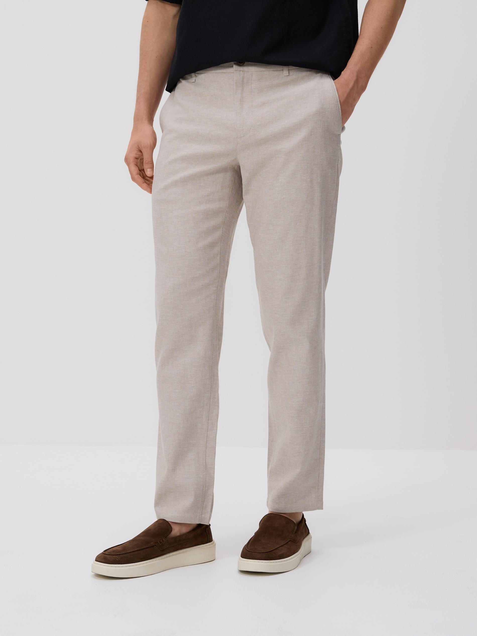 Beige Chino Slim Trousers With Linen Blend, Beige, large image number 0