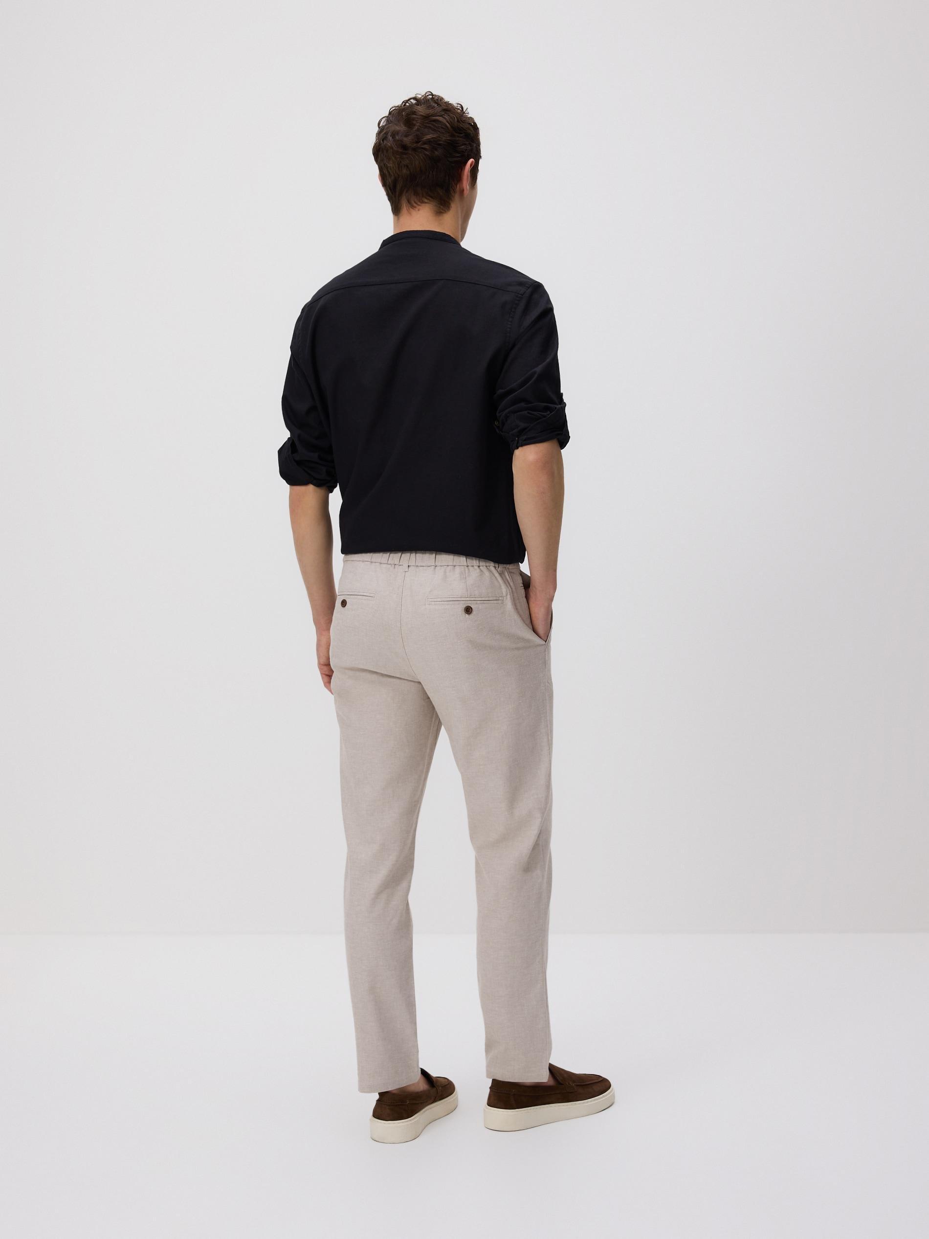 Beige Chino Slim Trousers With Linen Blend, Beige, large image number 1