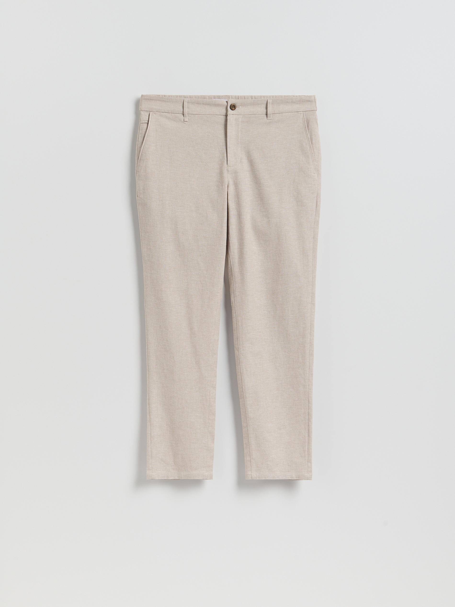 Beige Chino Slim Trousers With Linen Blend, Beige, large image number 3