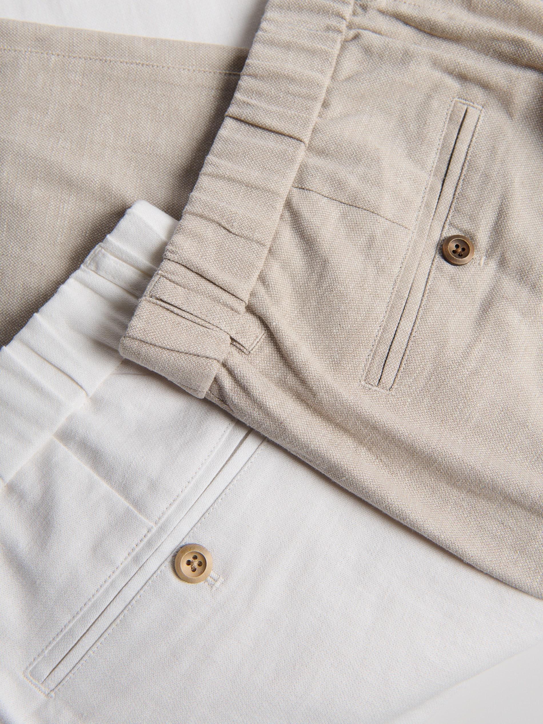 Beige Chino Slim Trousers With Linen Blend, Beige, large image number 4