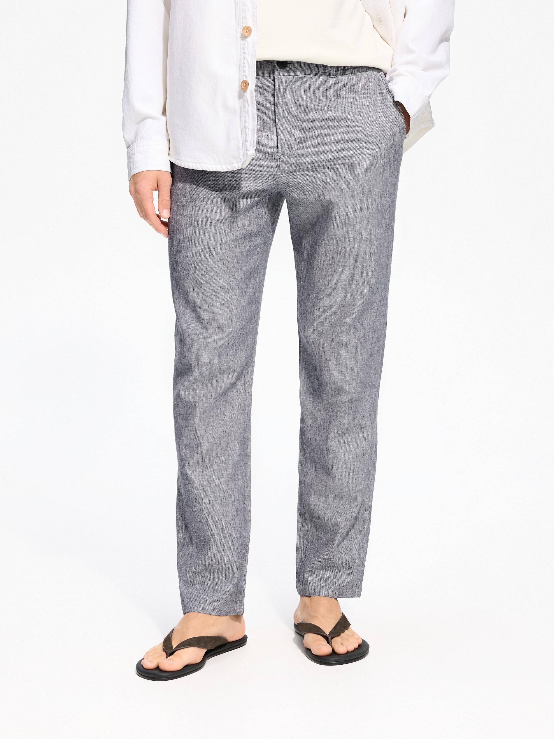 Navy Chino Slim Trousers With Linen Blend, Navy, large image number 1