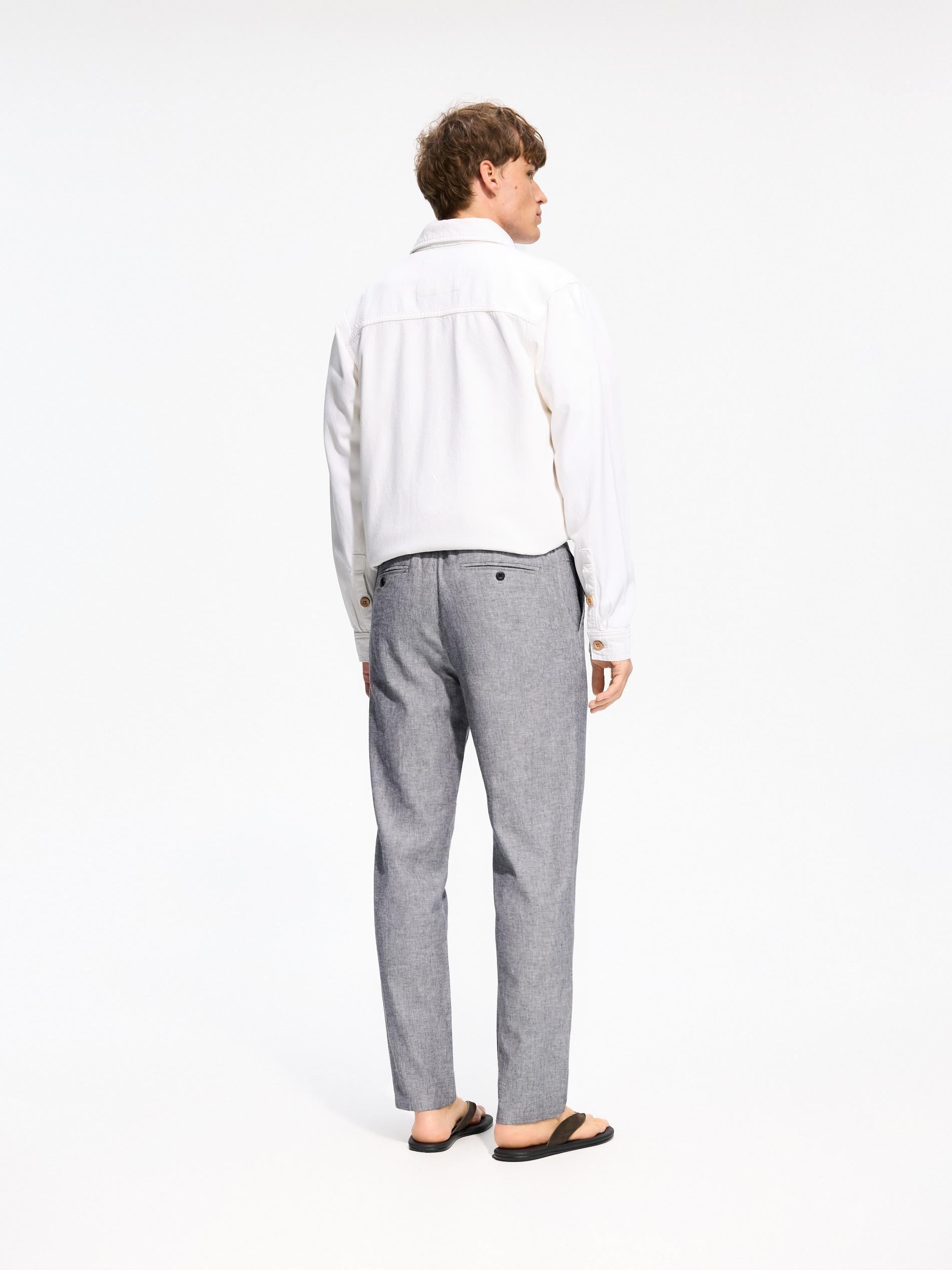 Navy Chino Slim Trousers With Linen Blend, Navy, large image number 2