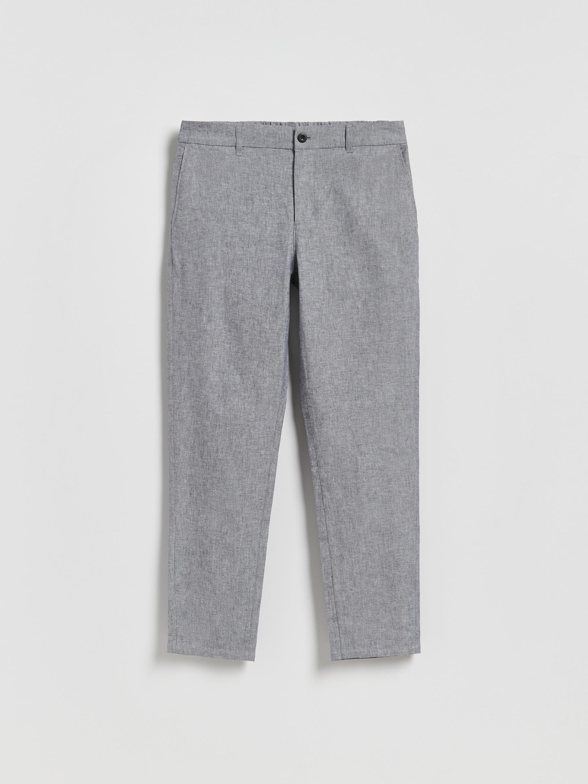 Navy Chino Slim Trousers With Linen Blend, Navy, large image number 3