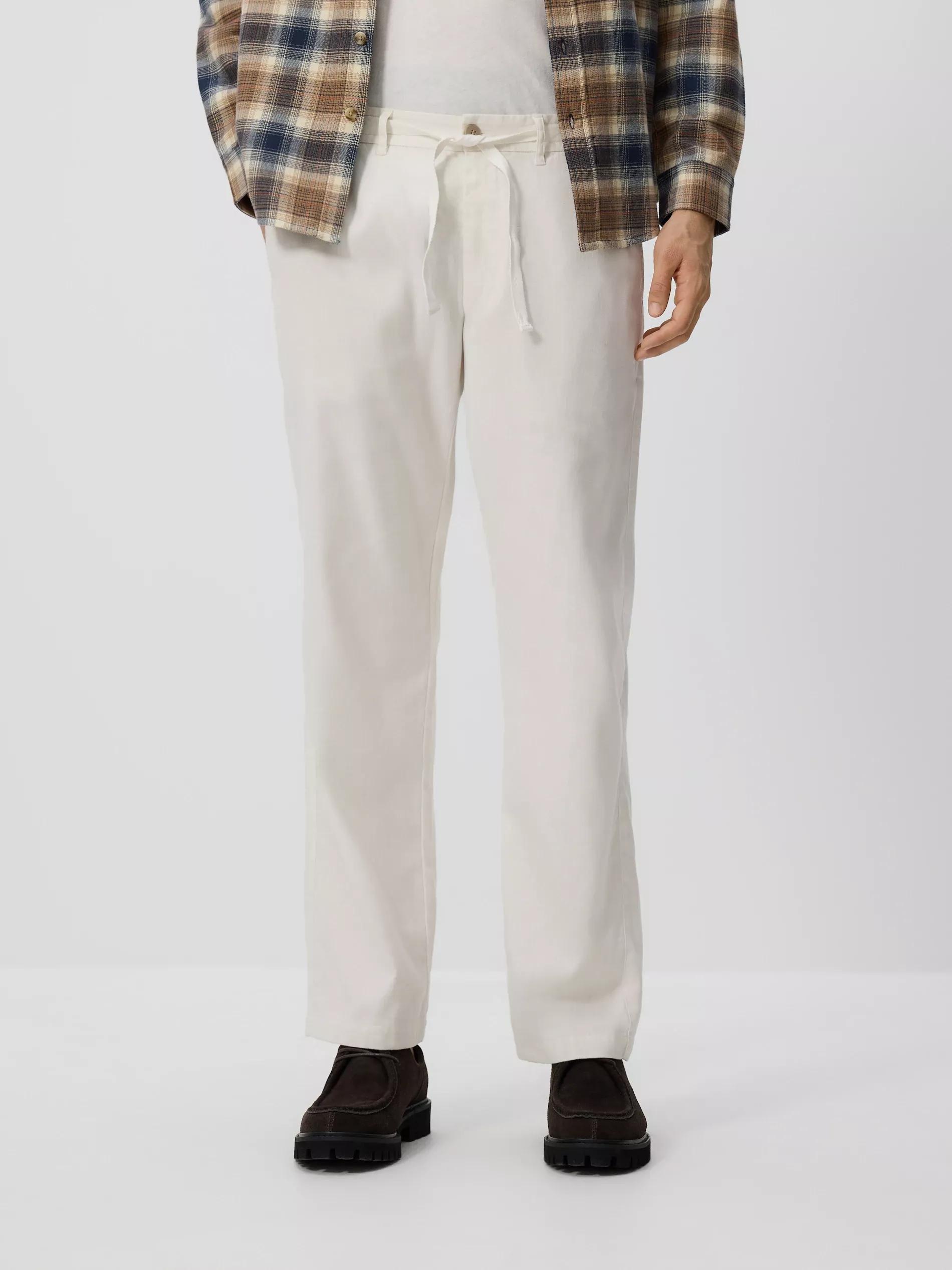 Cream Straight Linen Trousers, , large image number 0