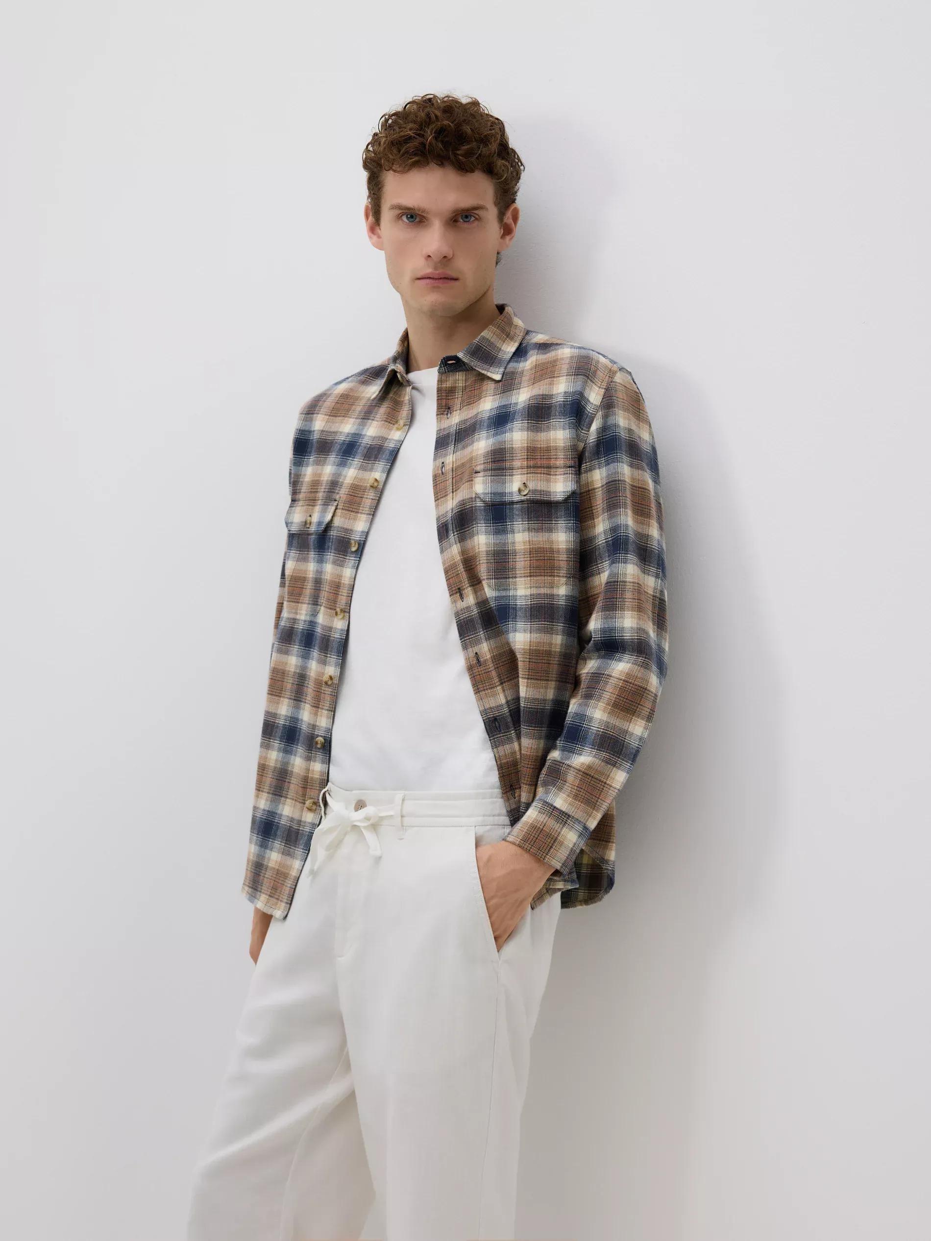 Cream Straight Linen Trousers, , large image number 1