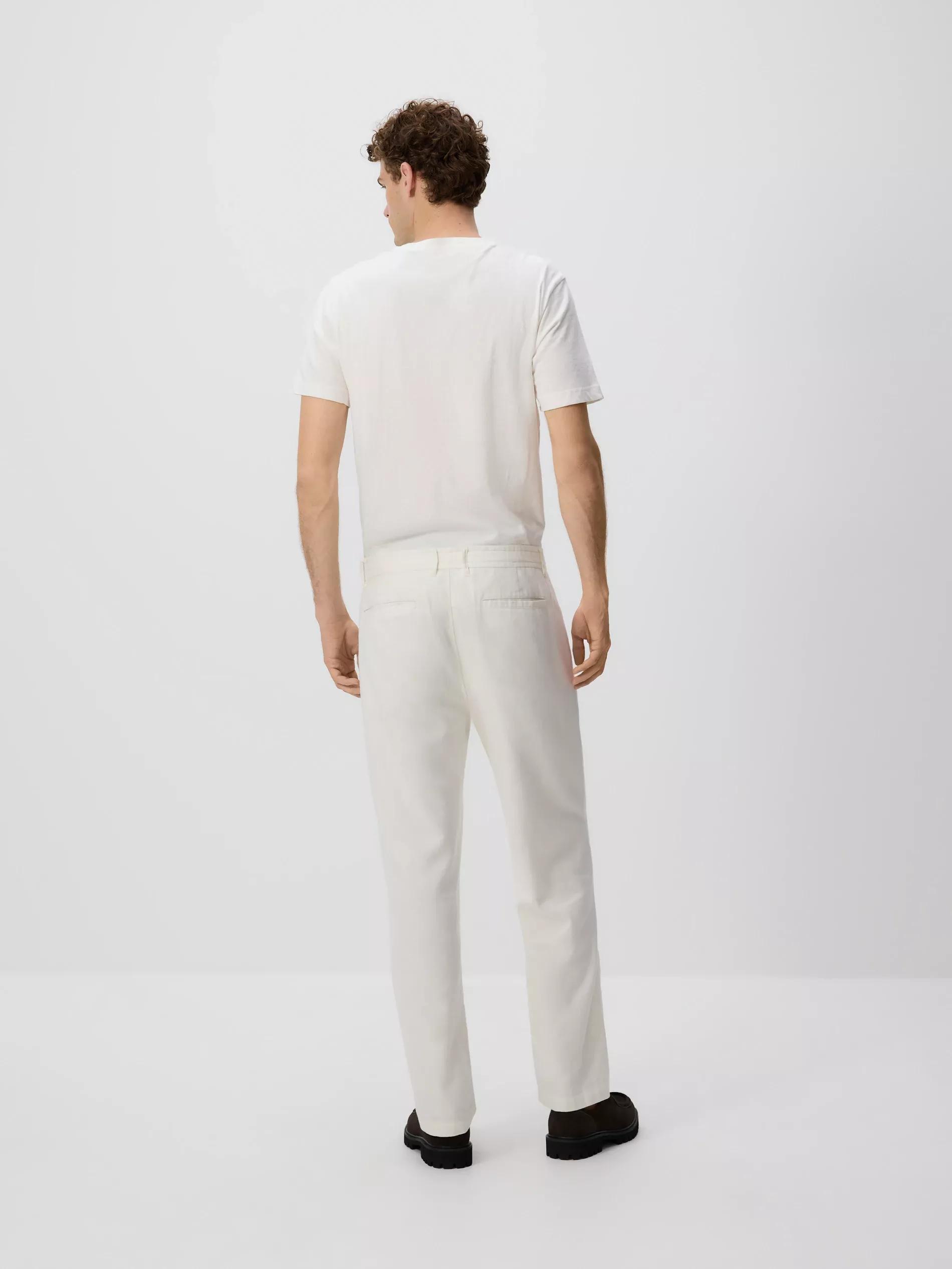 Cream Straight Linen Trousers, , large image number 3