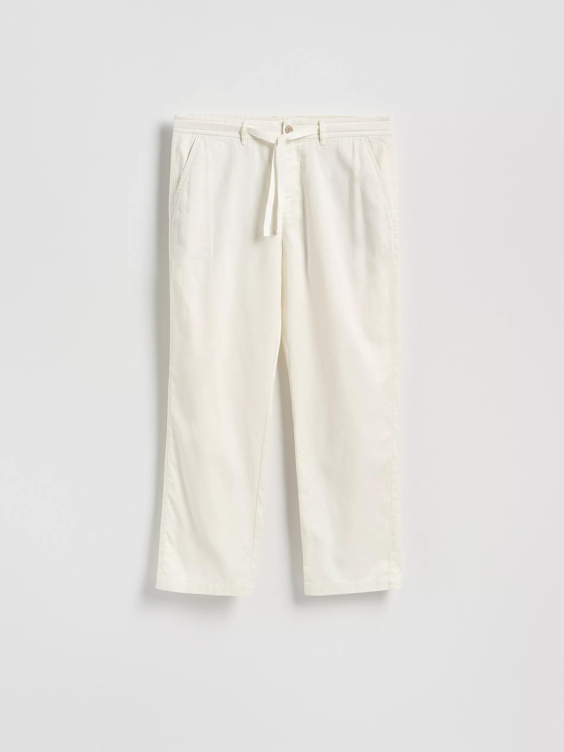Cream Straight Linen Trousers, , large image number 4