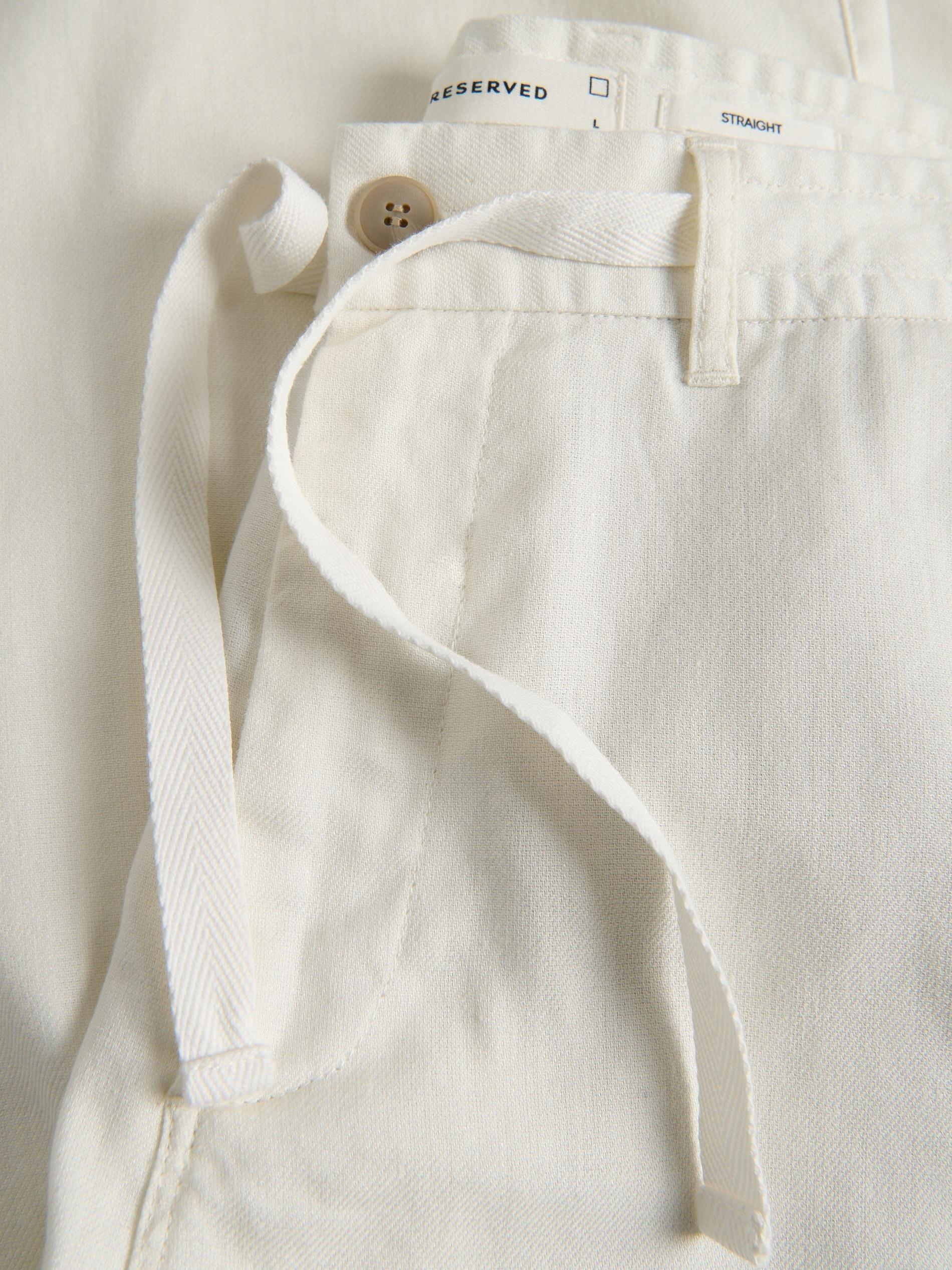 Cream Straight Linen Trousers, , large image number 5