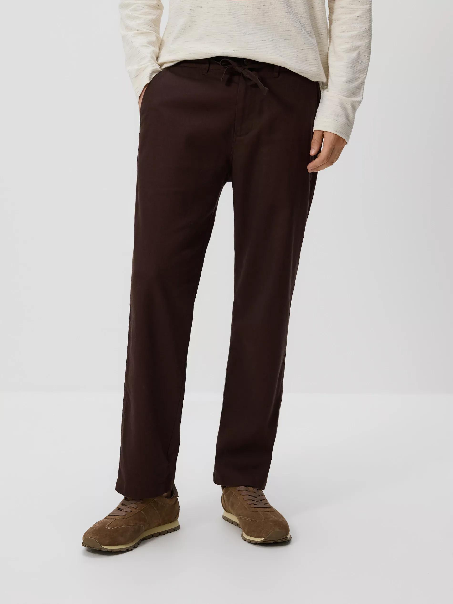 Brown Straight Linen Trousers, , large image number 0