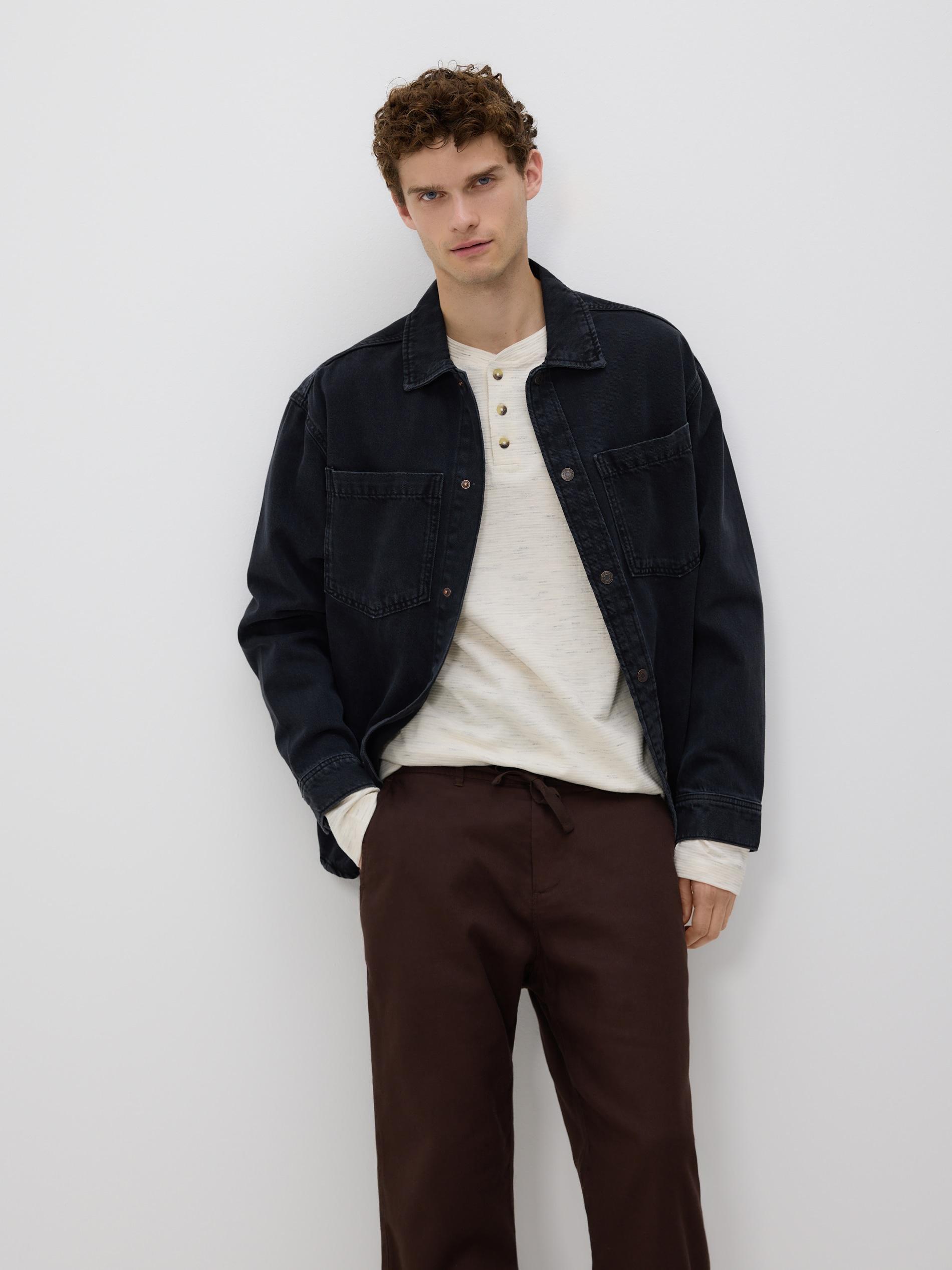 Brown Straight Linen Trousers, , large image number 2