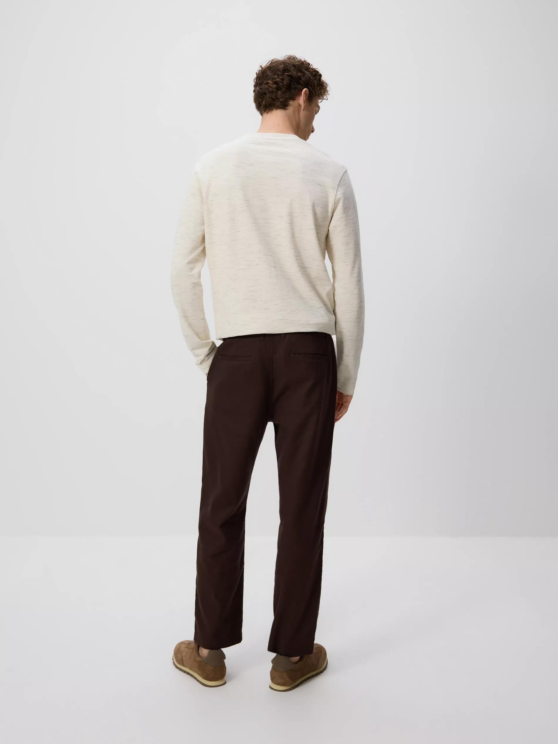 Brown Straight Linen Trousers, , large image number 3