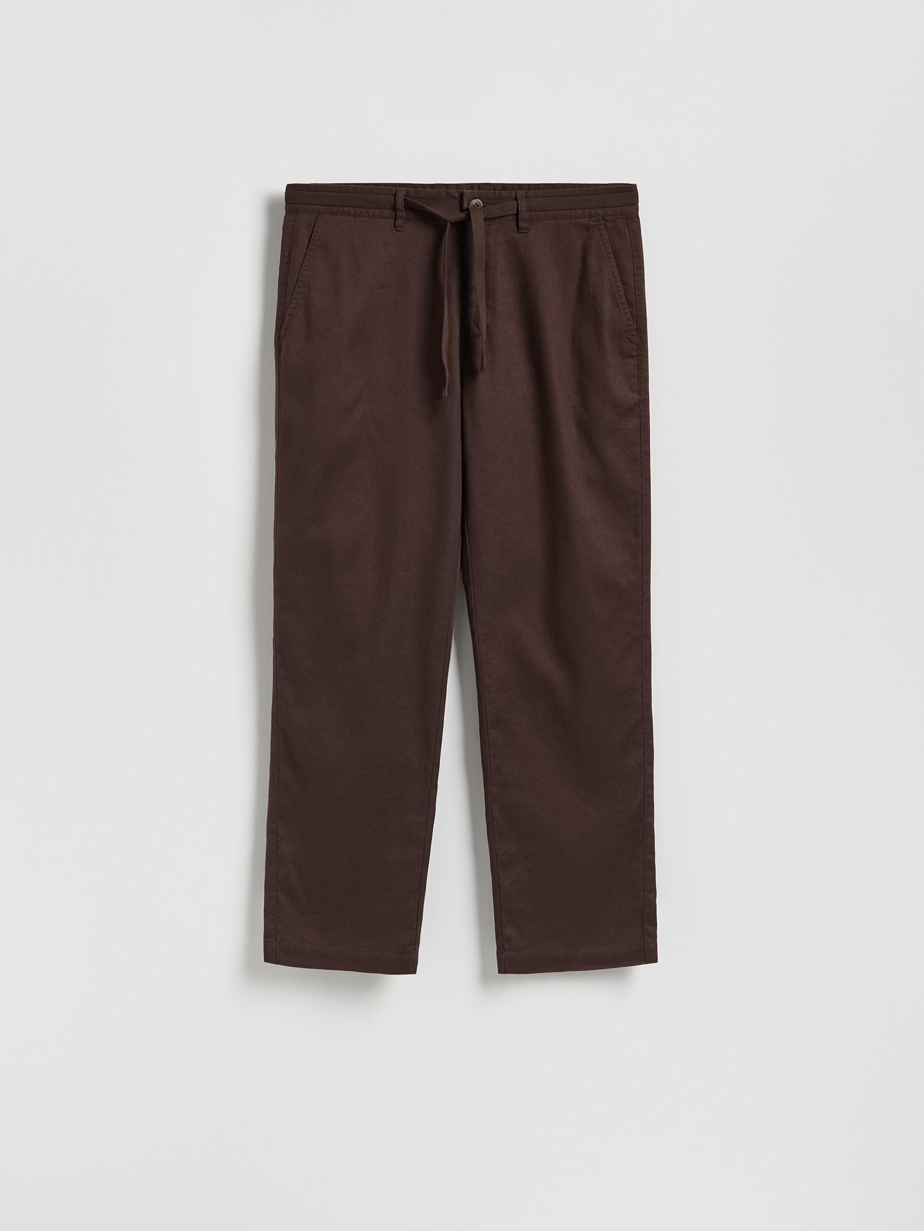 Brown Straight Linen Trousers, , large image number 4