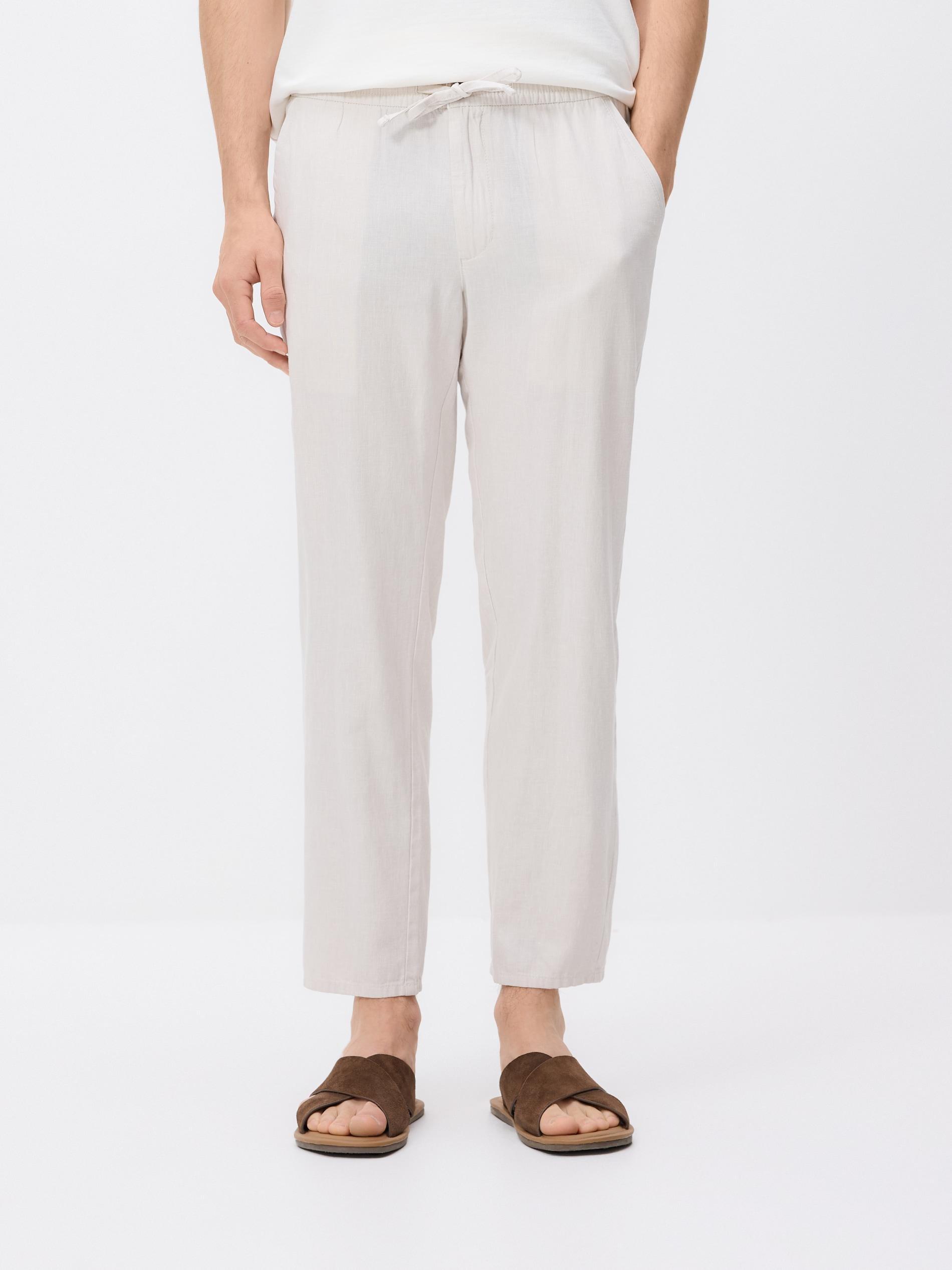 Grey Linen Blend Carrot Trousers, Light grey, large image number 0